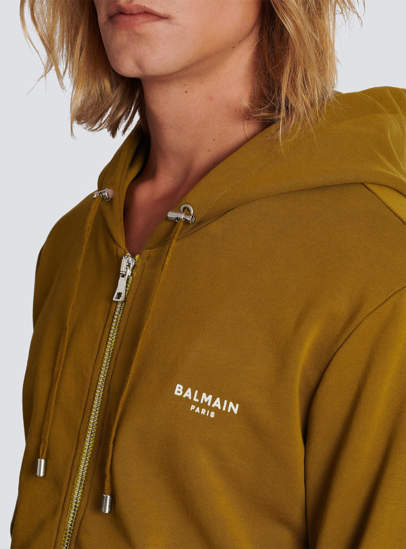 Cotton hoodie in eco-responsible cotton with flocked Balmain logo 9