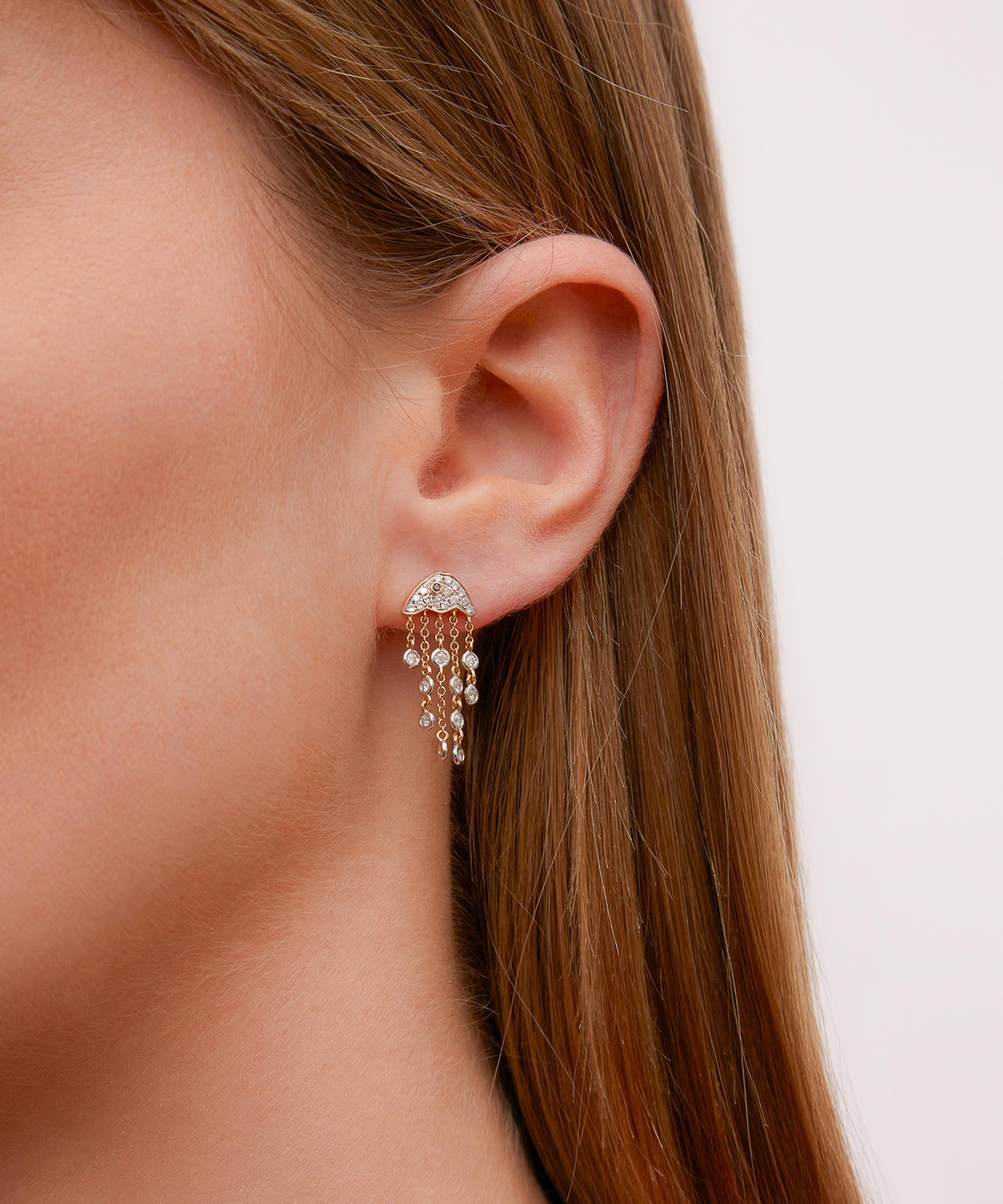 18ct Gold Diamond Jellyfish Drop Earring - 2