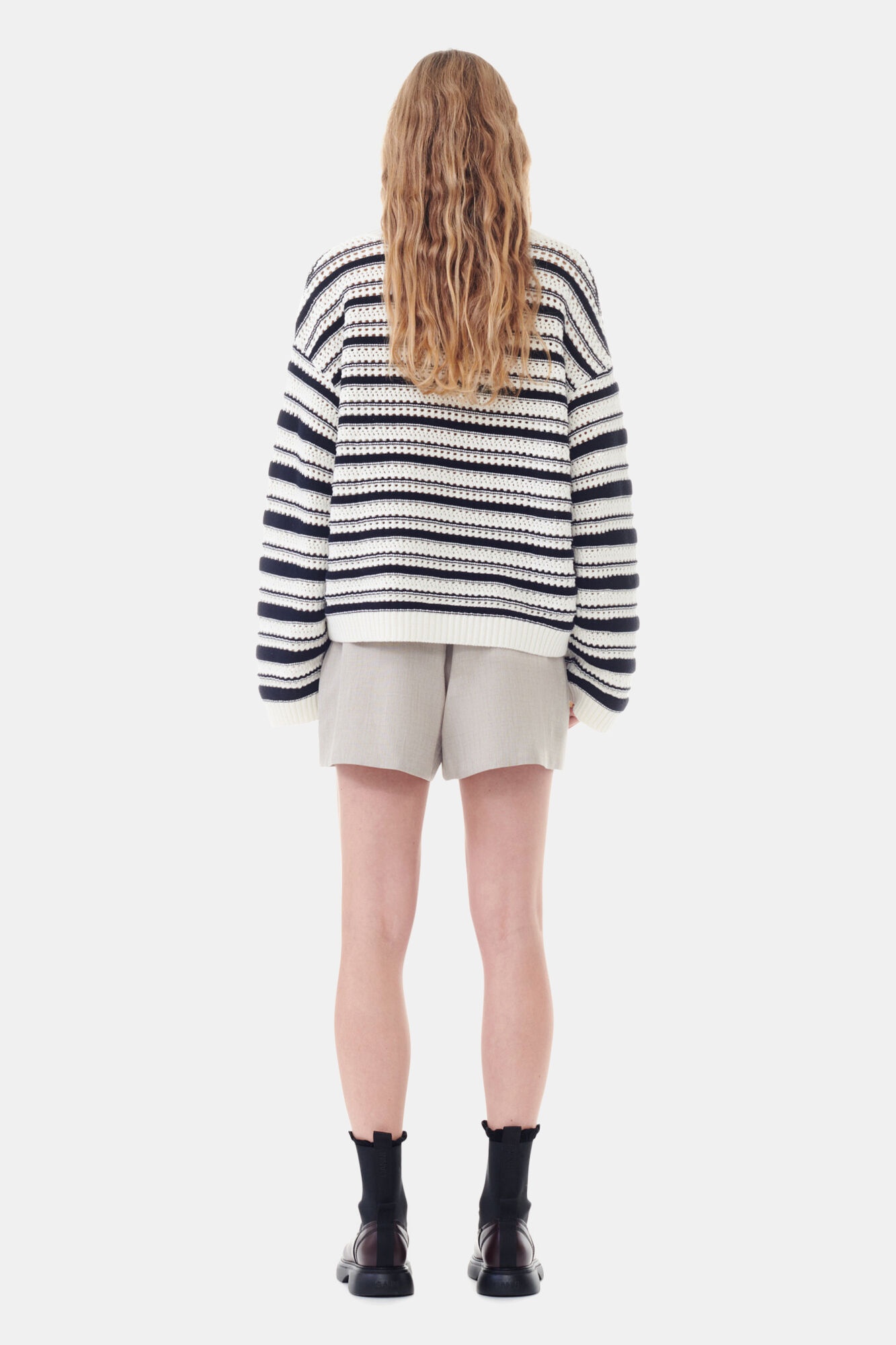 STRIPED COTTON V-NECK PULLOVER - 5