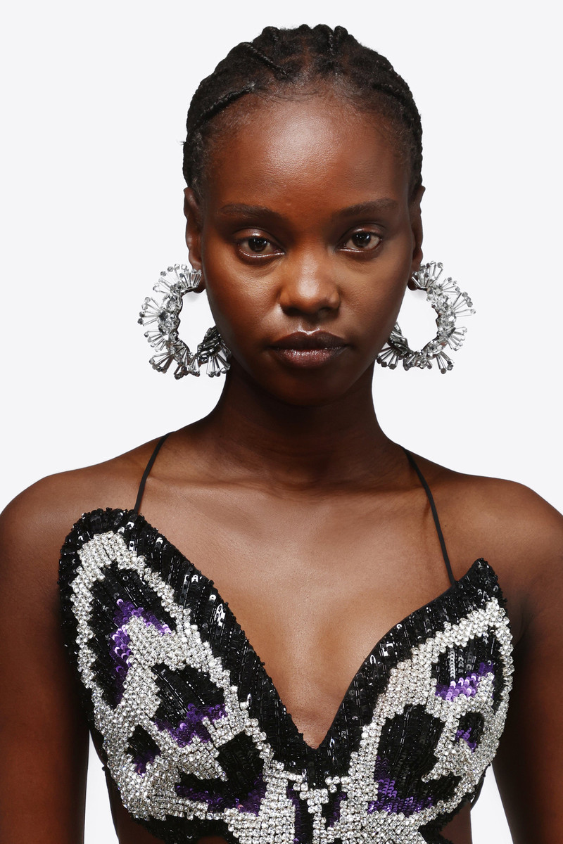 DISTRESSED CRYSTAL HOOP EARRINGS 1