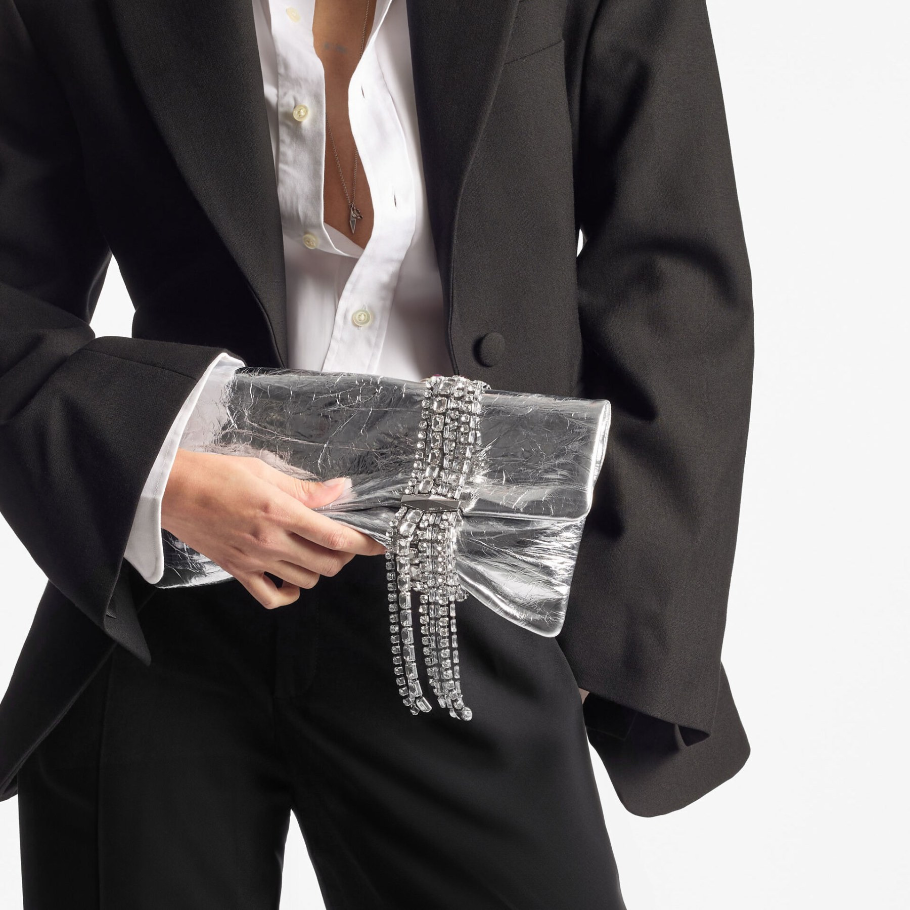 Zandra
Silver Vintage Metallic Leather Clutch Bag - 2