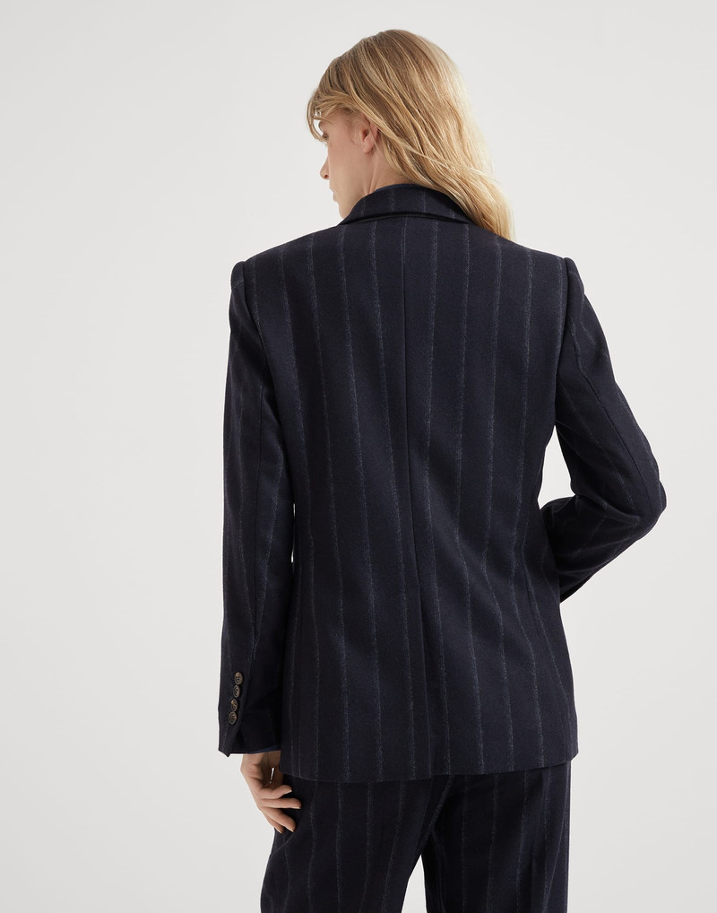 Brunello Cucinelli Techno virgin wool striped flannel blazer with monili outlook