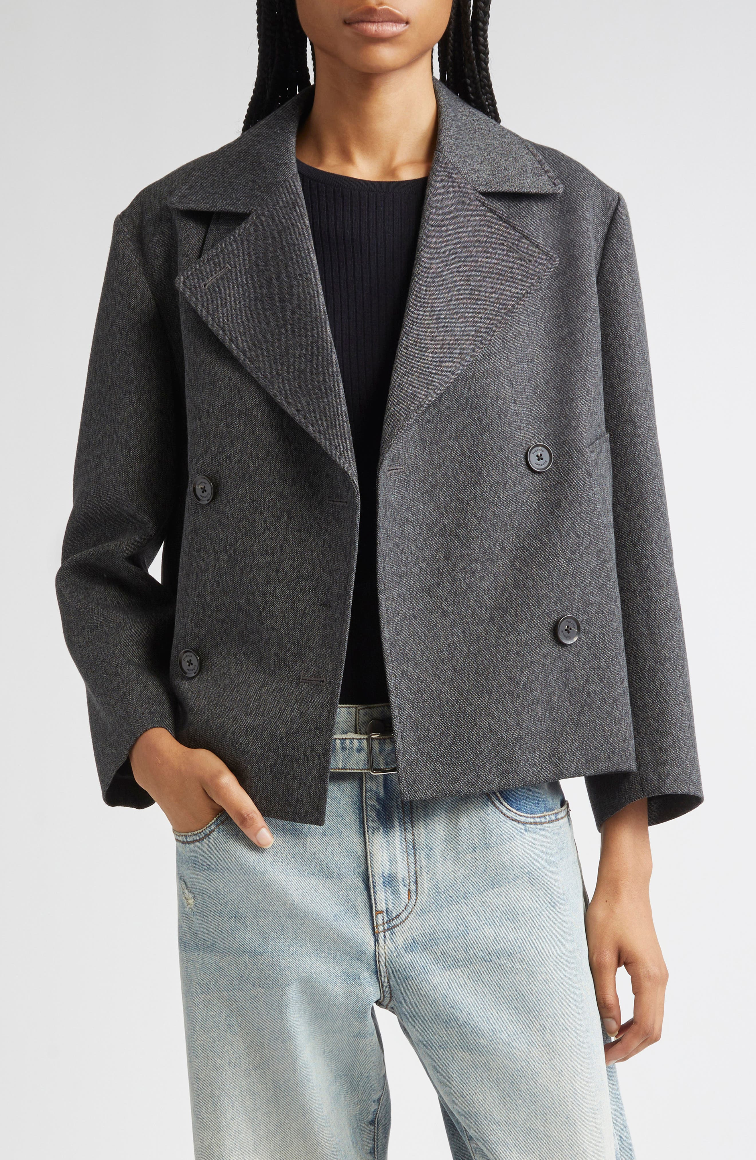 Proenza Schouler Nola Double Breasted Textured Suiting Jacket in Charcoal Melange at Nordstrom - 1