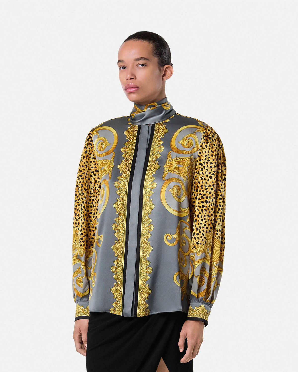 Cheetah Foulard Silk Lavallière Shirt - 4