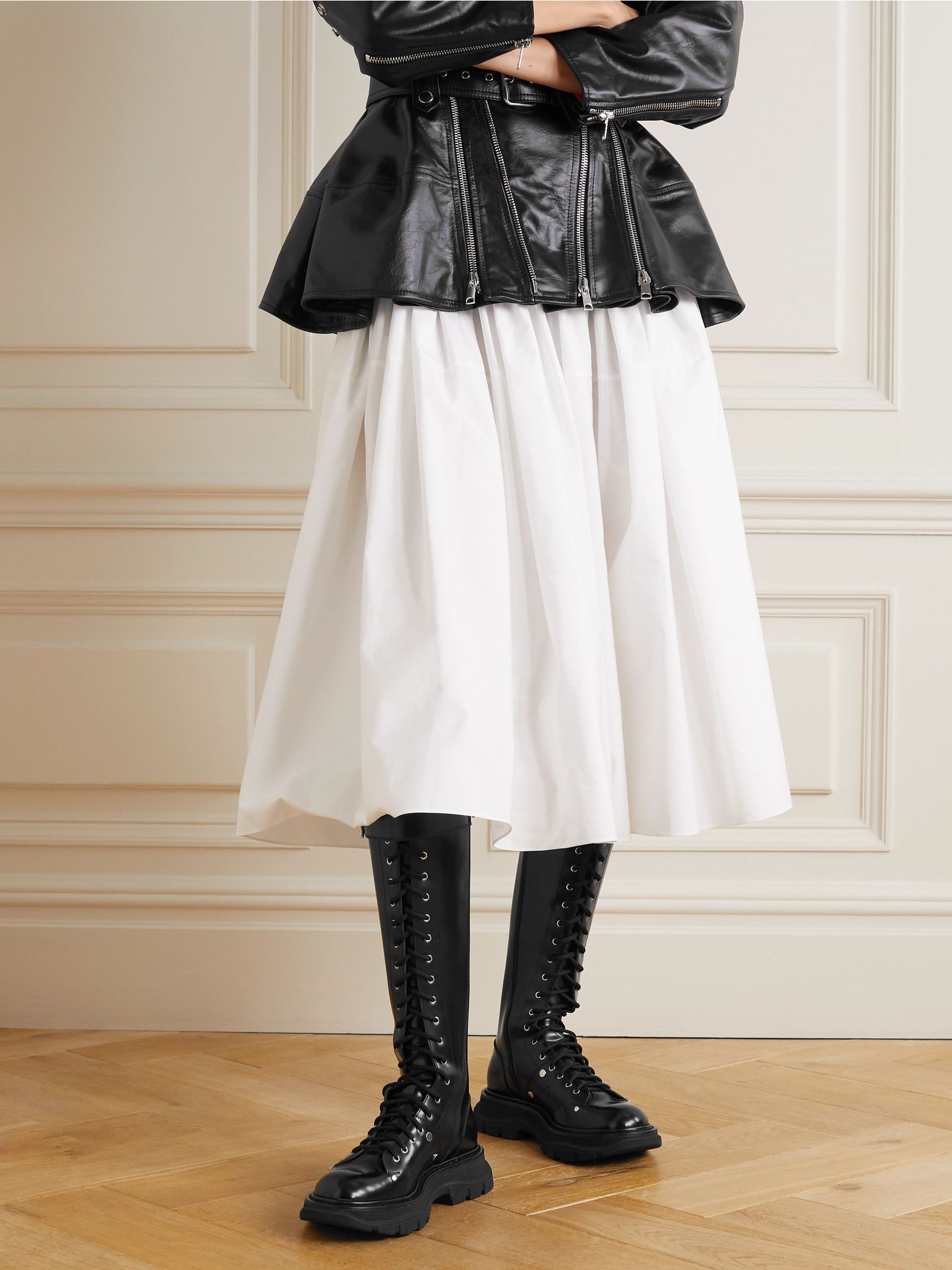 Slick glossed-leather exaggerated-sole knee boots Black - 2