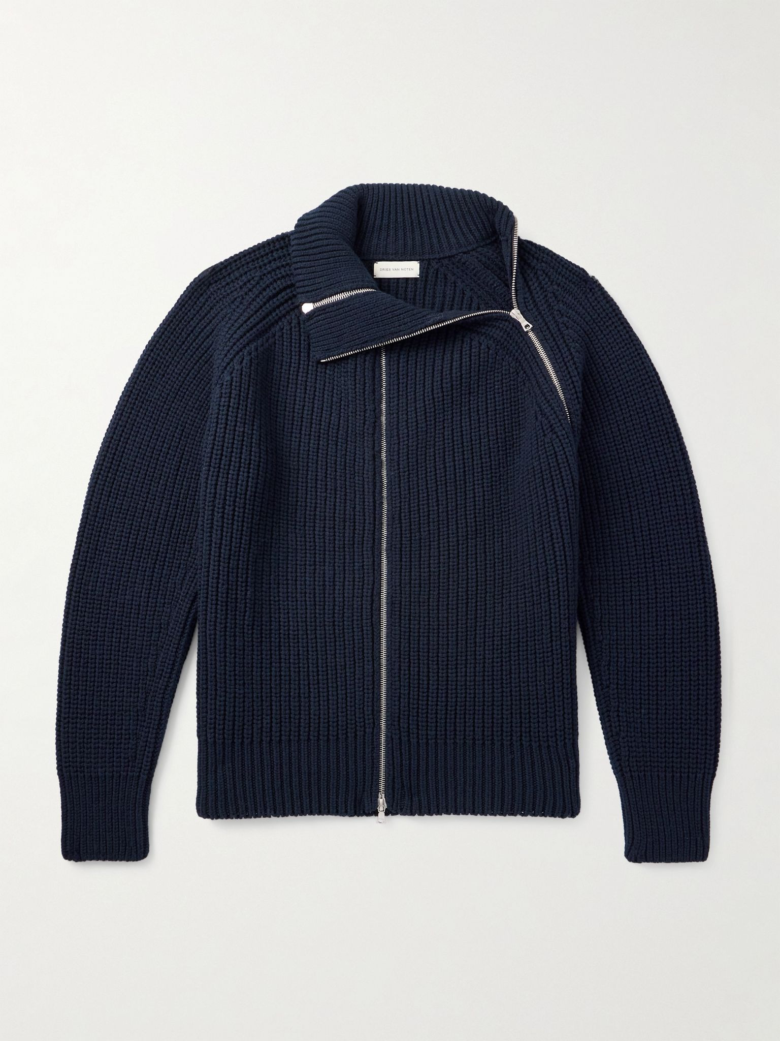 Ribbed Wool Zip-Up Sweater Black - 1