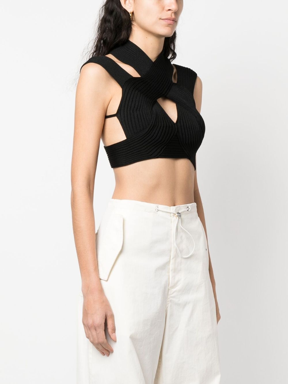 cut-out ribbed cropped top - 3