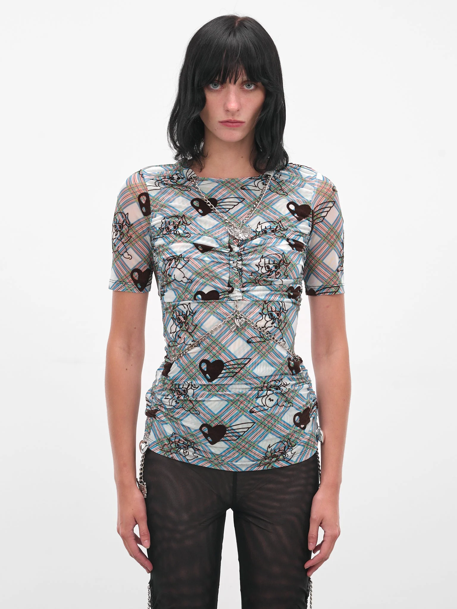 Blue Sonicscape Tartan Mesh Top - 1