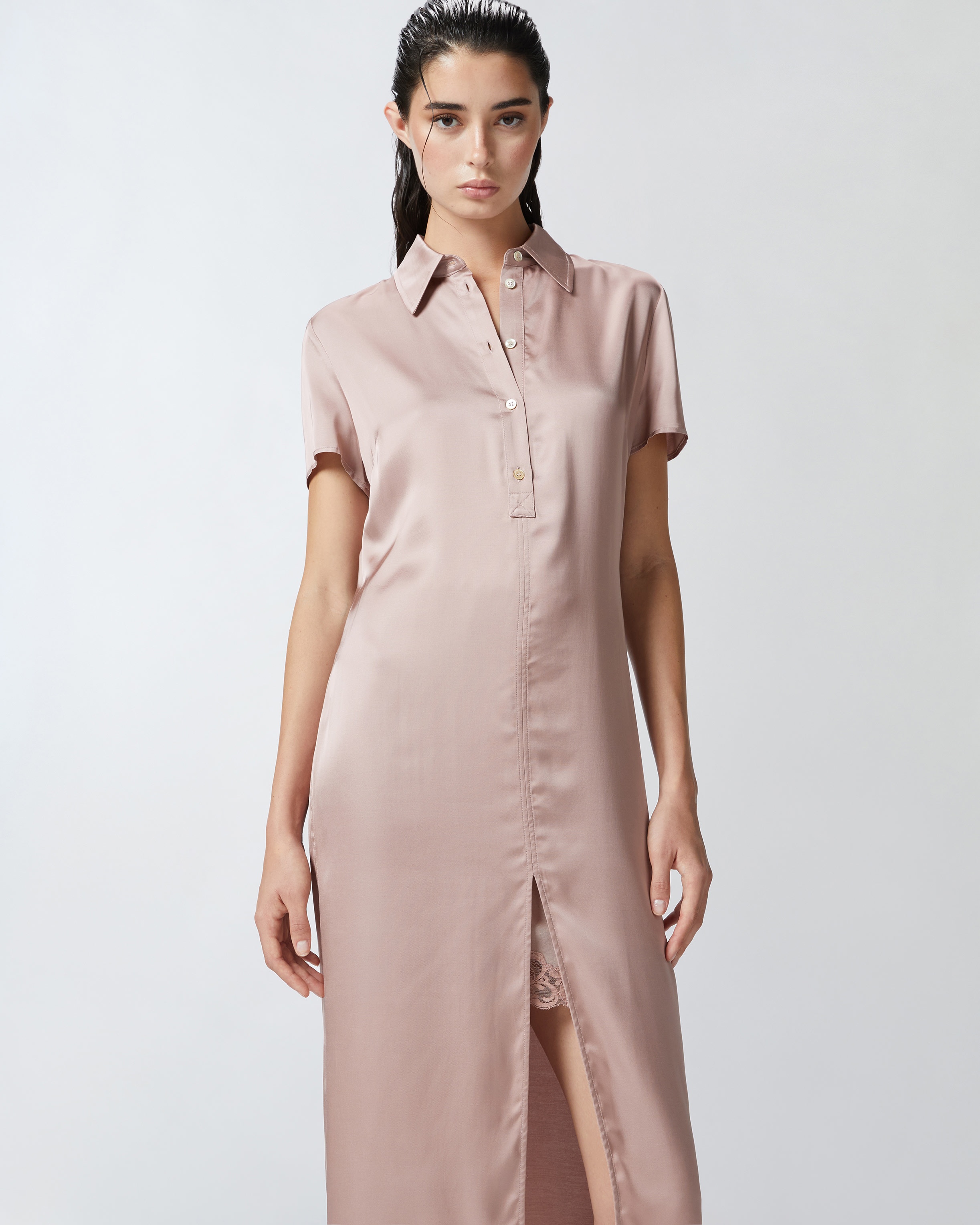WASHED SATIN MIDI POLO DRESS - 3