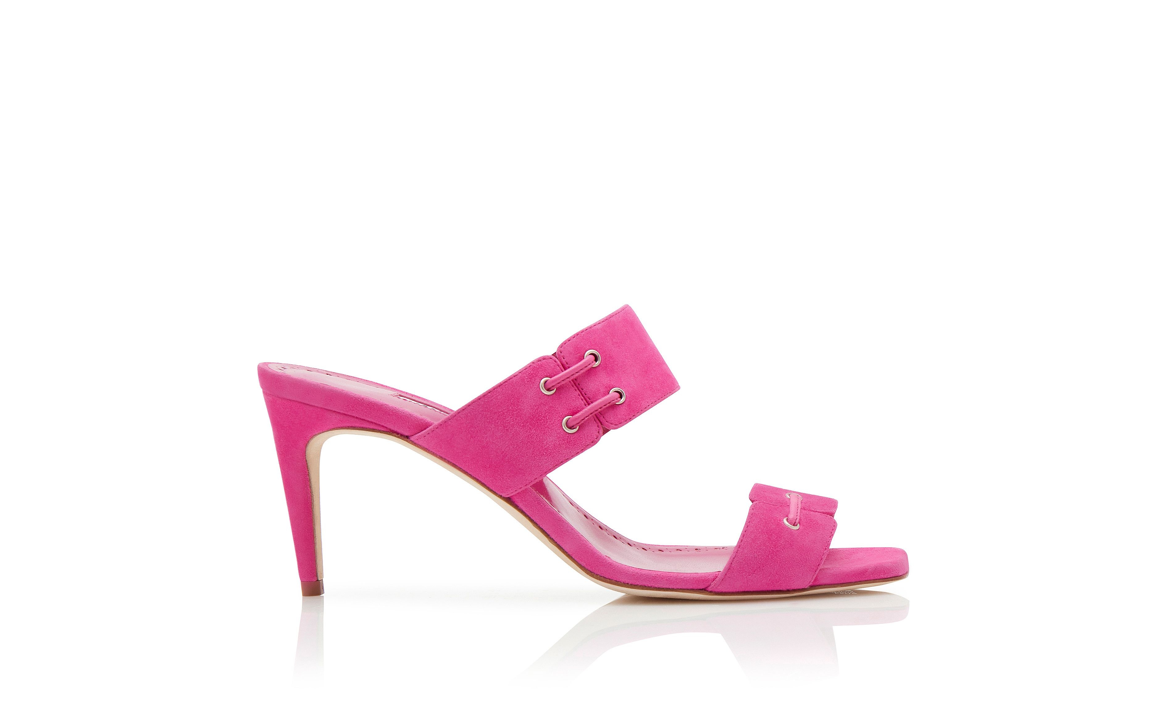 Bright Pink Suede Lace Detail Mules - 1