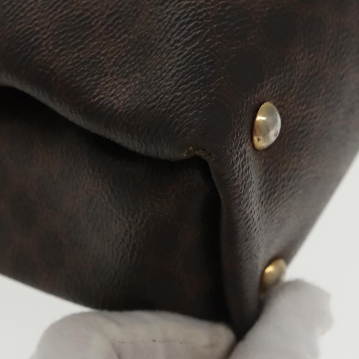 CELINE Macadam Canvas Hand Bag Pvc Leather Brown Gold - 9