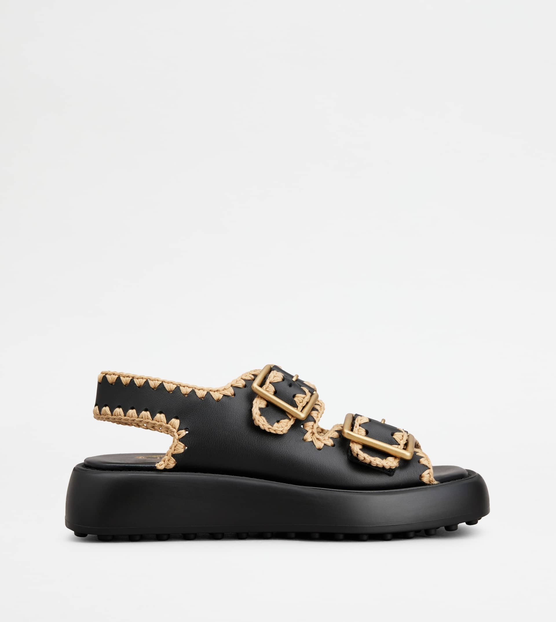 DOUBLE STRAP SANDALS IN LEATHER - BLACK - 1