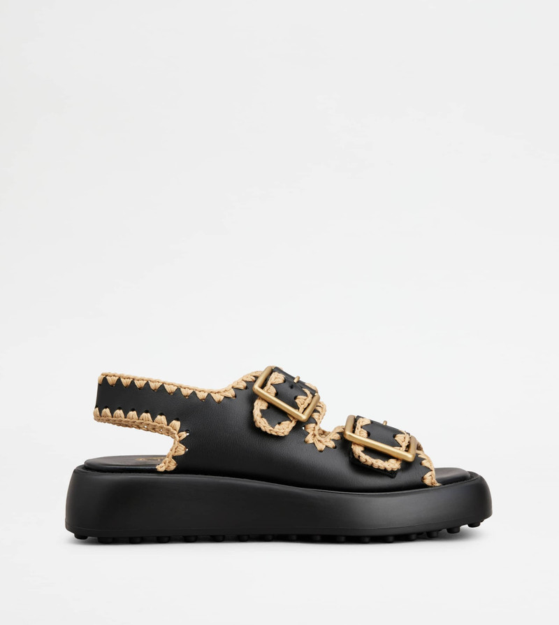 DOUBLE STRAP SANDALS IN LEATHER - BLACK 1