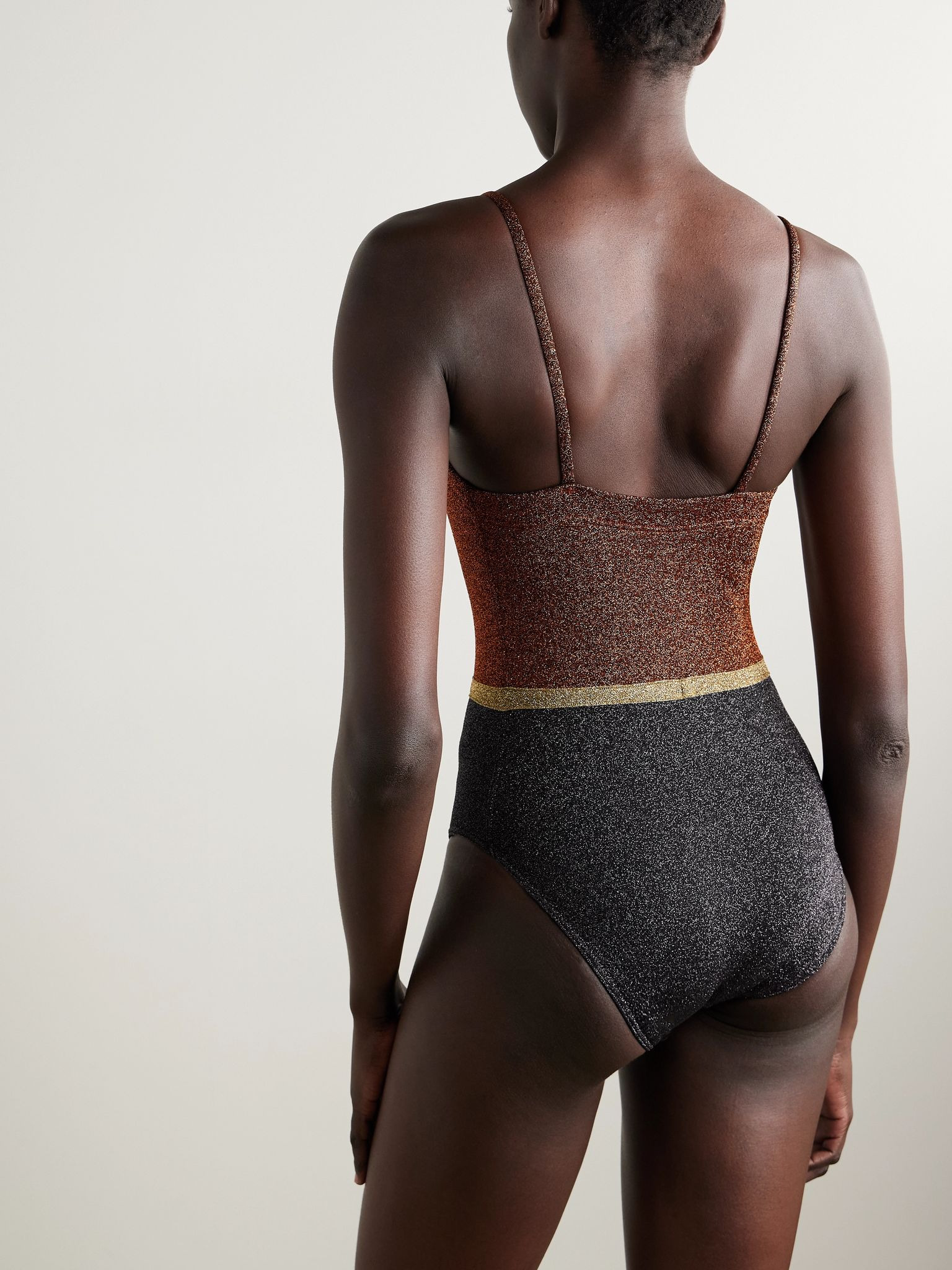 Irisée Calanque color-block stretch-Lurex swimsuit Bronze - 3