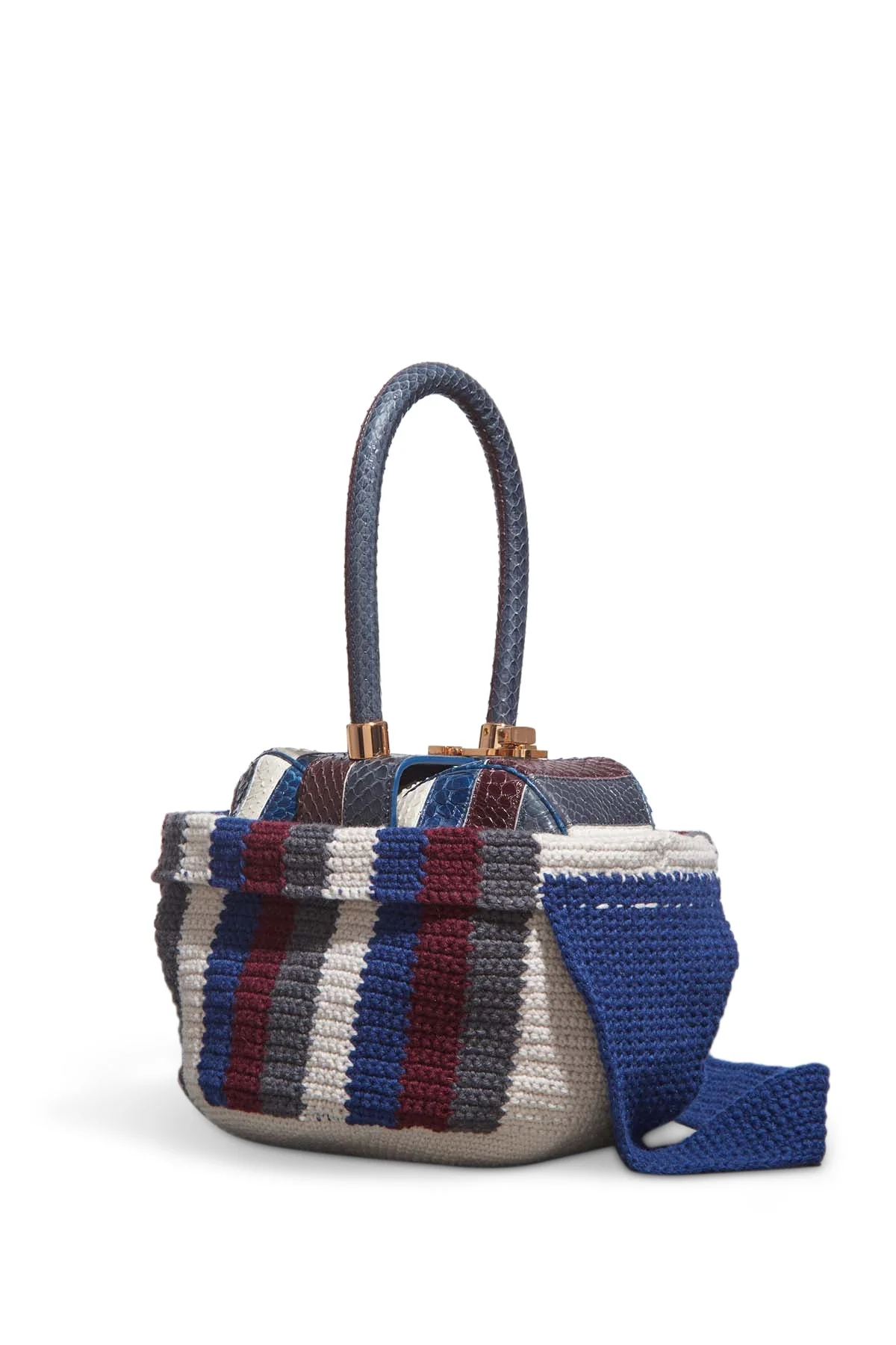 Crossover Knit Bag in Blue, Bordeaux & Grey Cashmere - 1