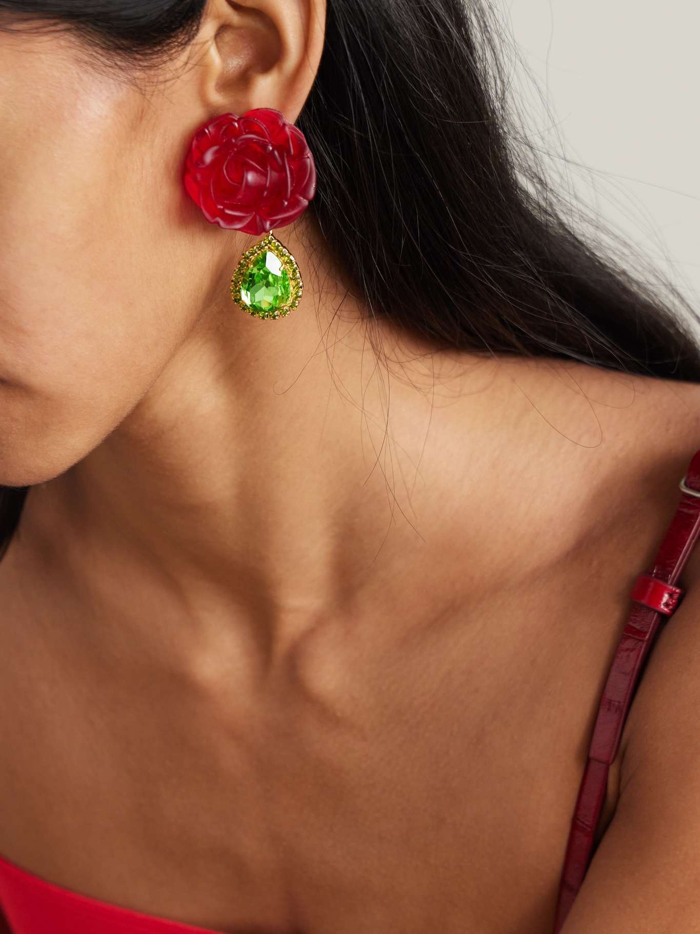 Gold-tone, silver, resin and crystal earrings Red - 4