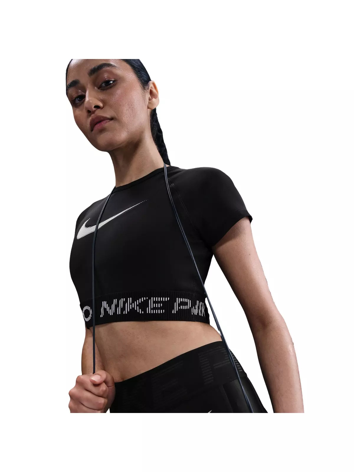 Women's Pro Dri-FIT Short-Sleeve Cropped Graphic Top -Black - 3