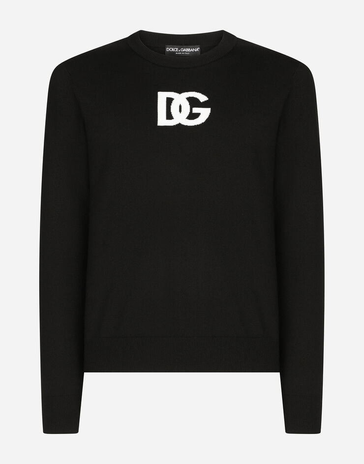 Wool round-neck sweater with DG logo inlay - 1