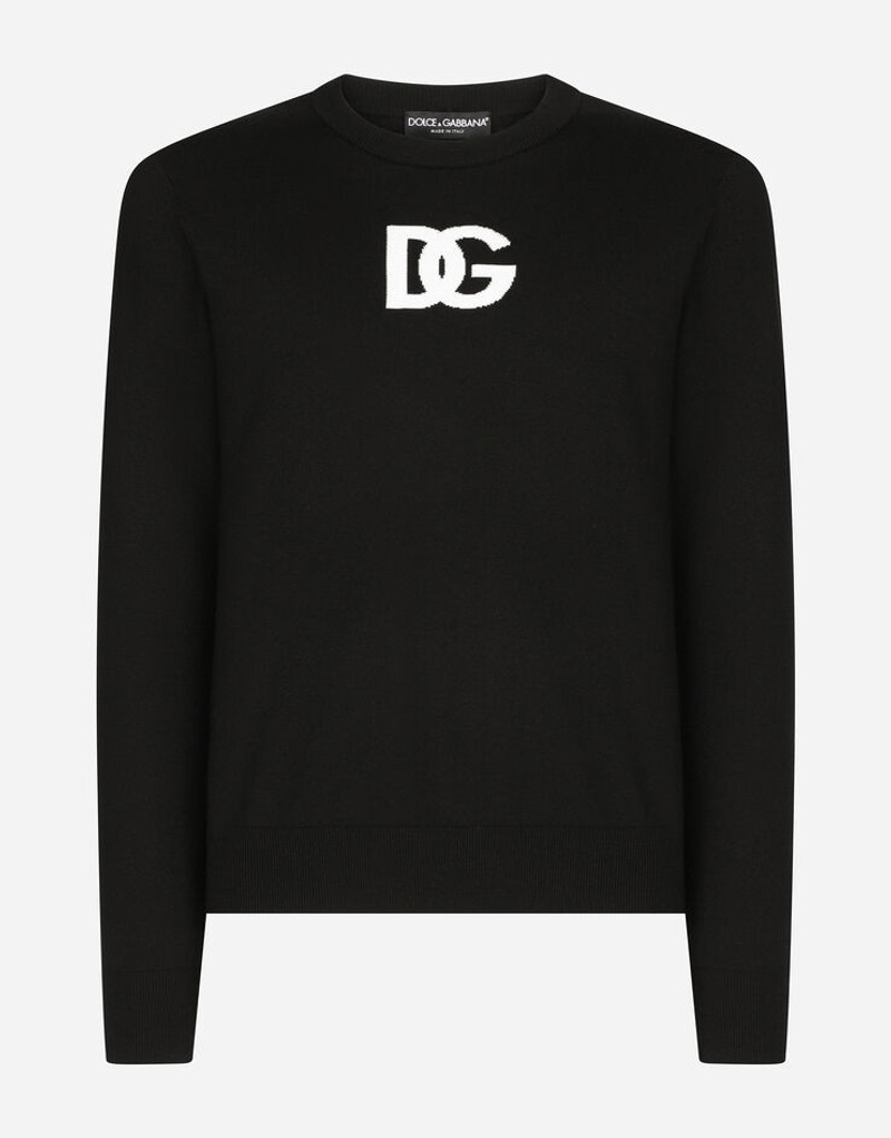 Wool round-neck sweater with DG logo inlay 1