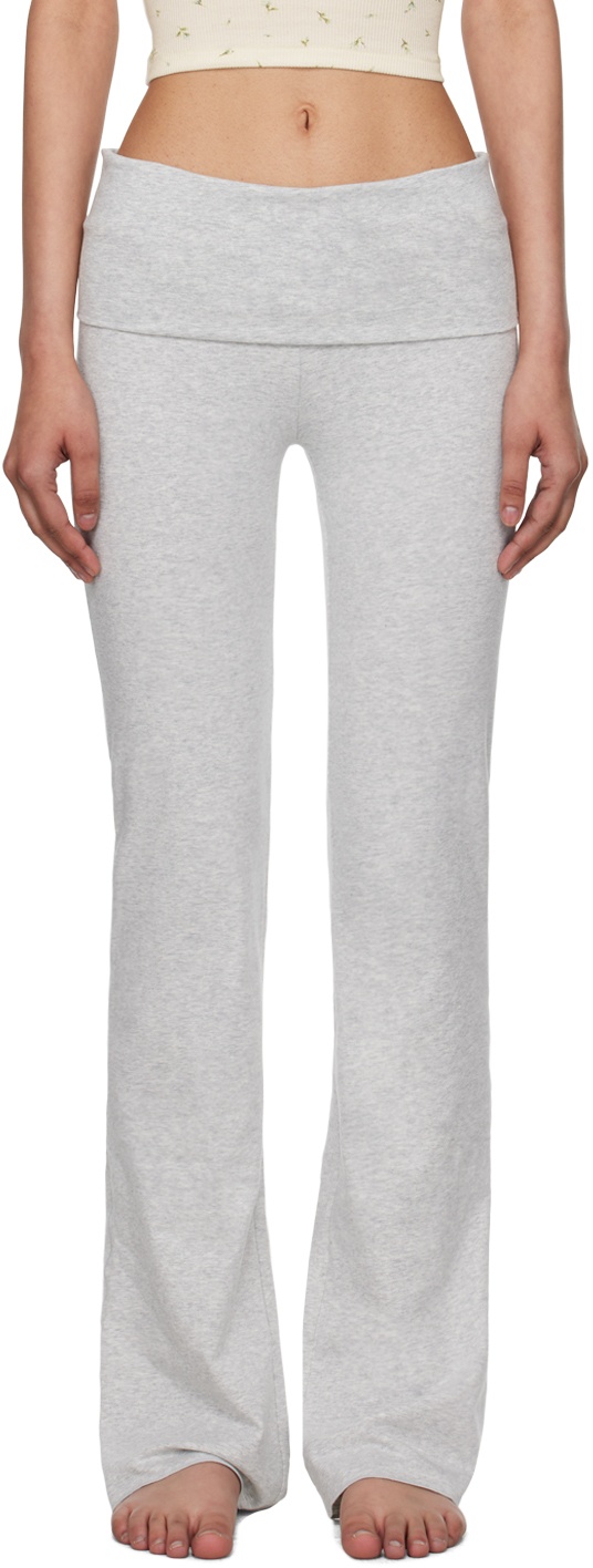 Gray Cotton Jersey Foldover Lounge Pants - 2