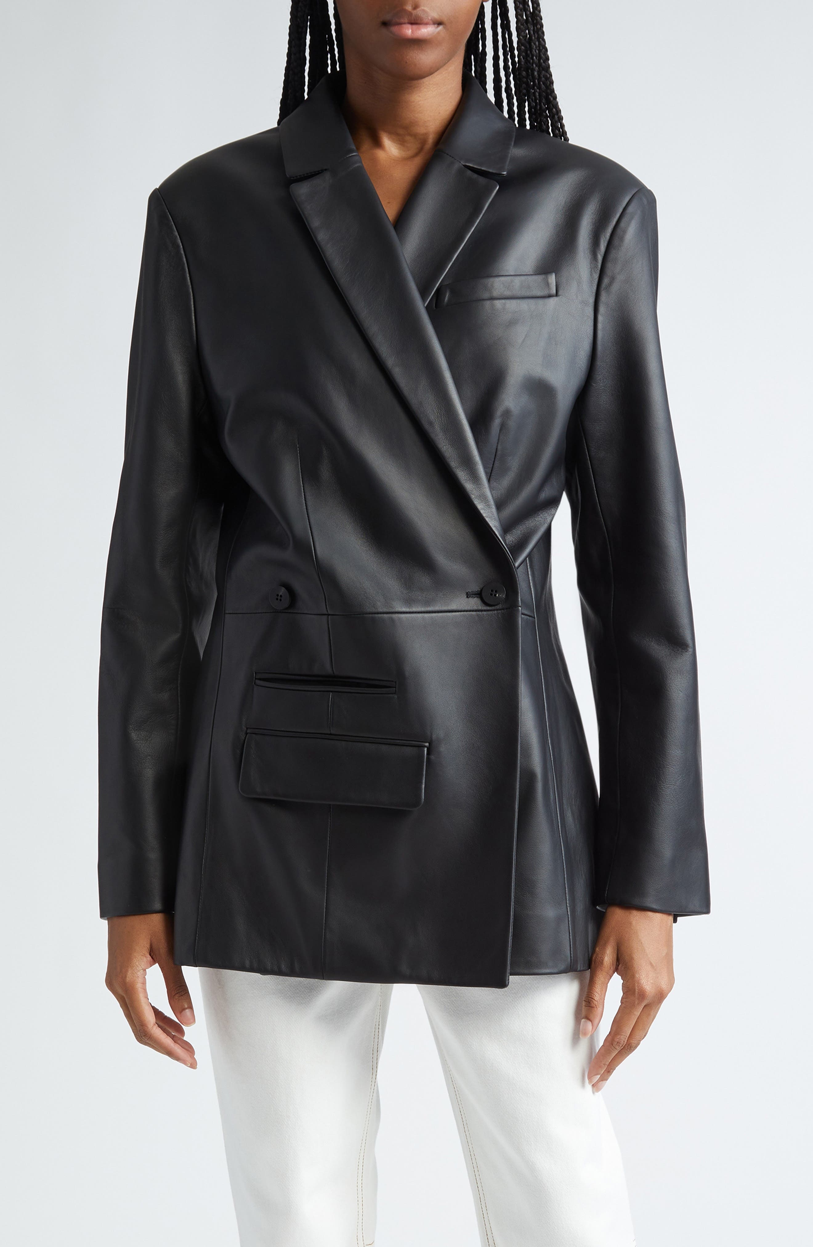 La Veste Tibau Asymmetric Leather Blazer - 1