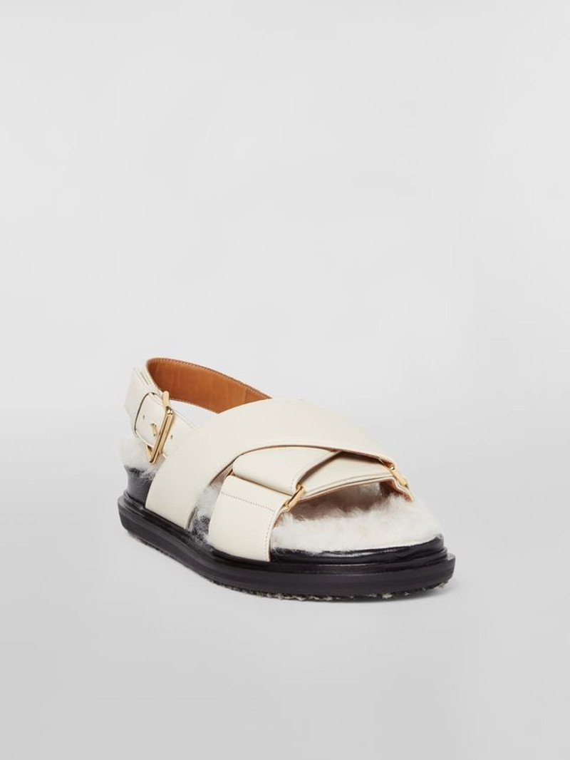 Marni CRISS-CROSS FUSSBETT IN WHITE NAPPA LEATHER AND SHEARLING outlook