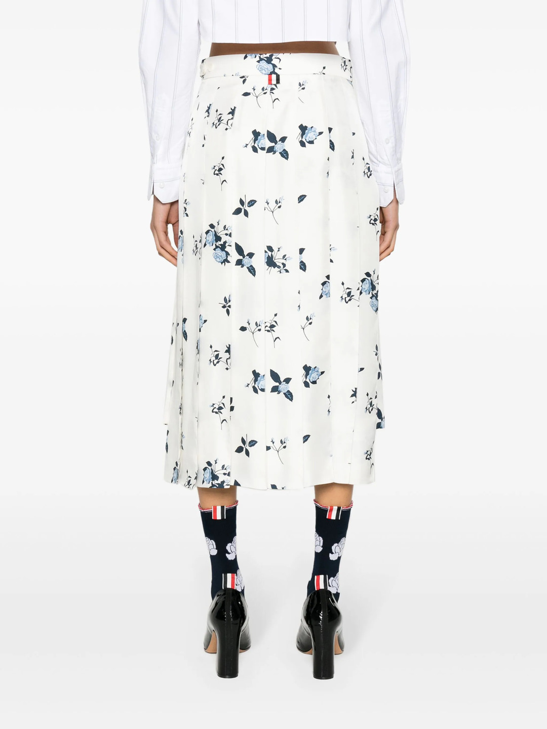 Silk Floral Classic Midi Pleated Skirt - 4