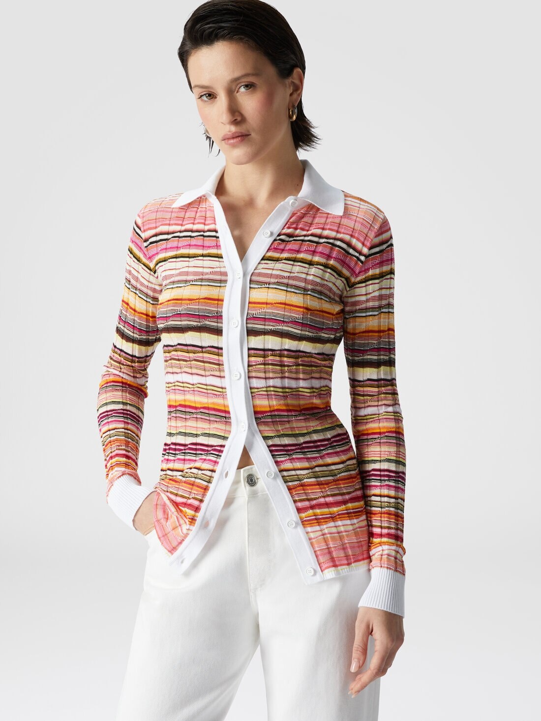 Striped cotton and viscose ribbed shirt with contrasting trim - 4