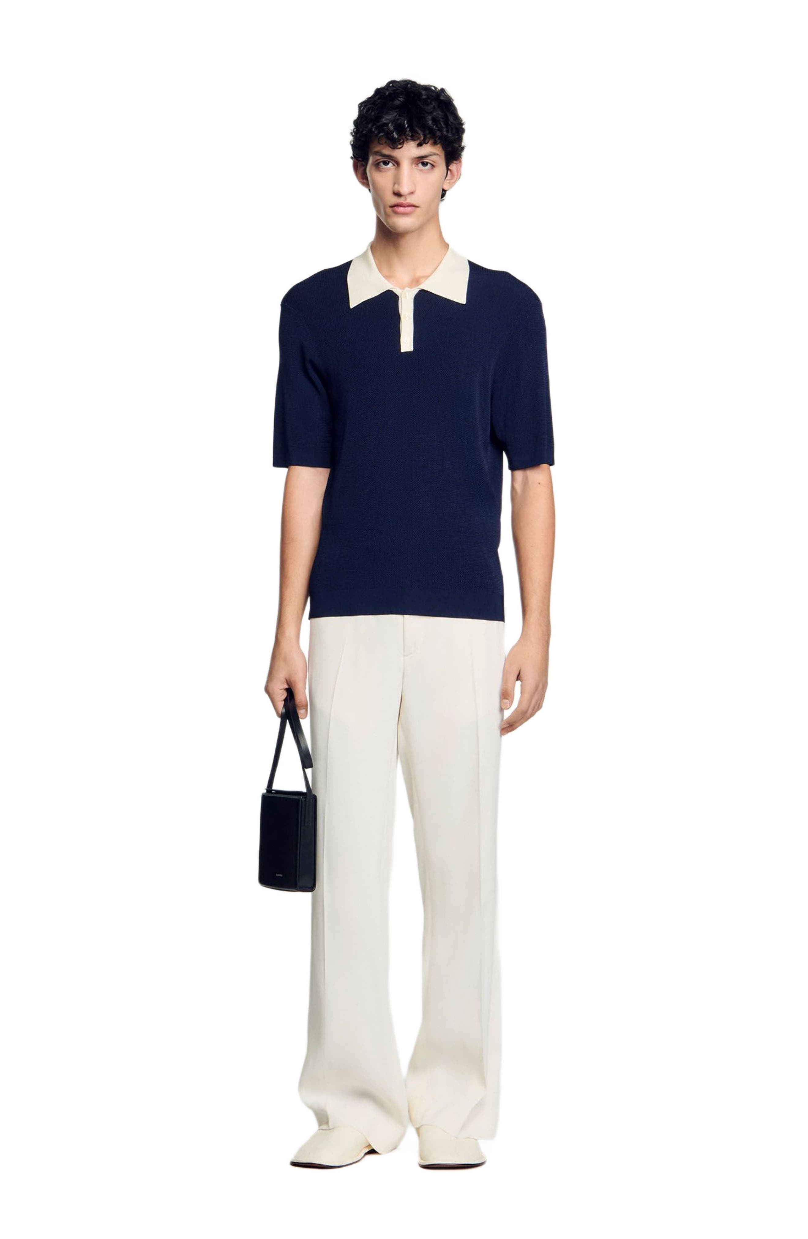 SANDRO Two-tone polo shirt in Navy Blue at Nordstrom - 6