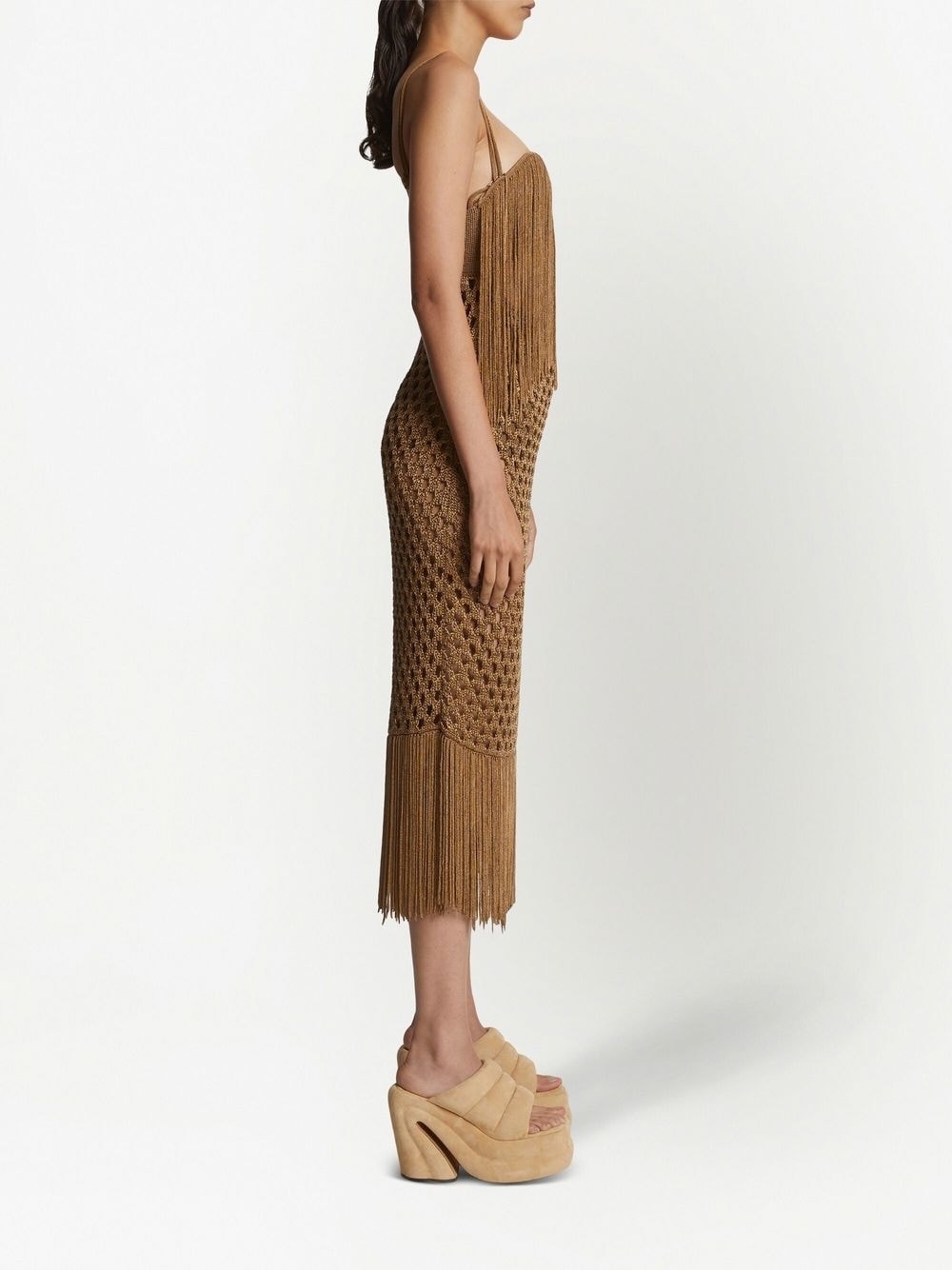 lacquered fringe-detail knitted dress - 3