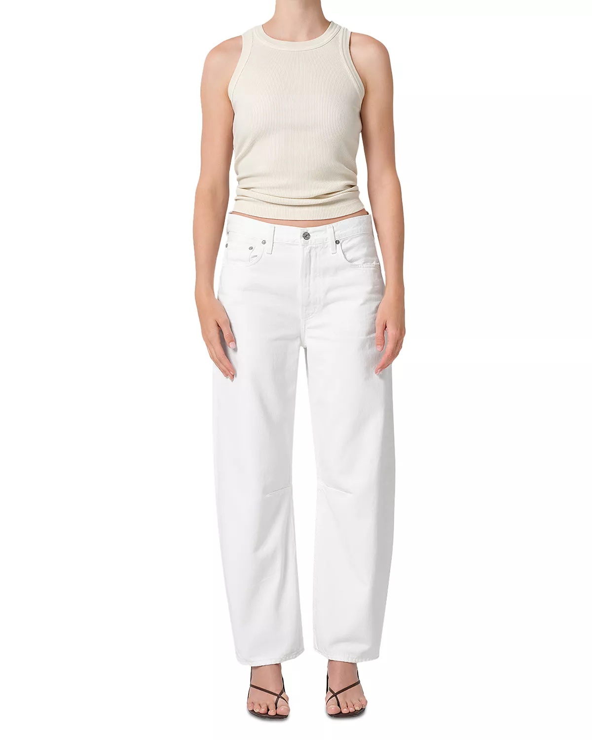 Miro High Rise Ankle Barrel Jeans in Soft White - 3