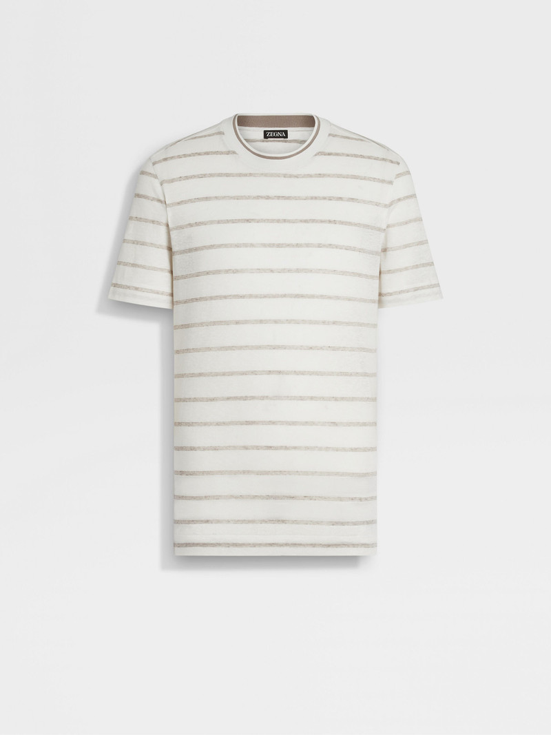 WHITE AND LIGHT TAUPE LINEN T-SHIRT 1