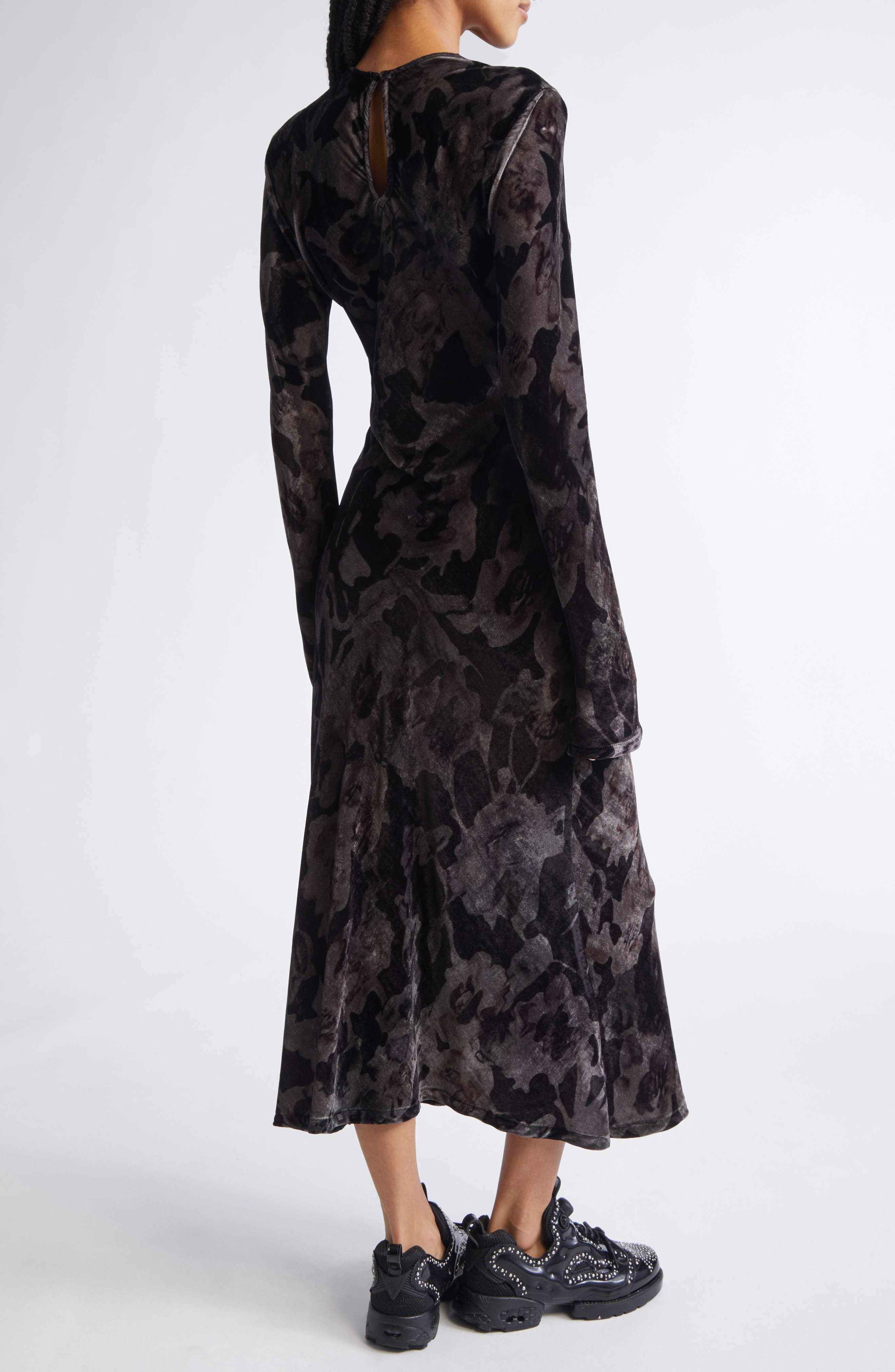 Collina Strada Yuri Leopard Floral Long Sleeve Crepe Dress in Black Watercolor Roses at Nordstrom - 2