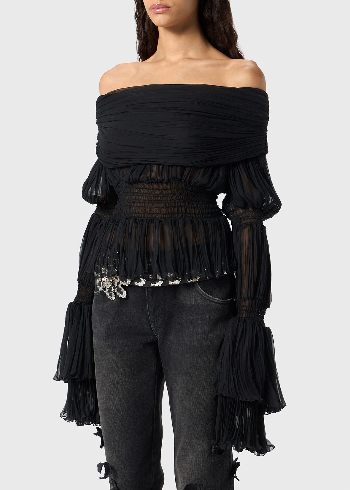 CRINKLED SILK CHIFFON BLOUSE - 4