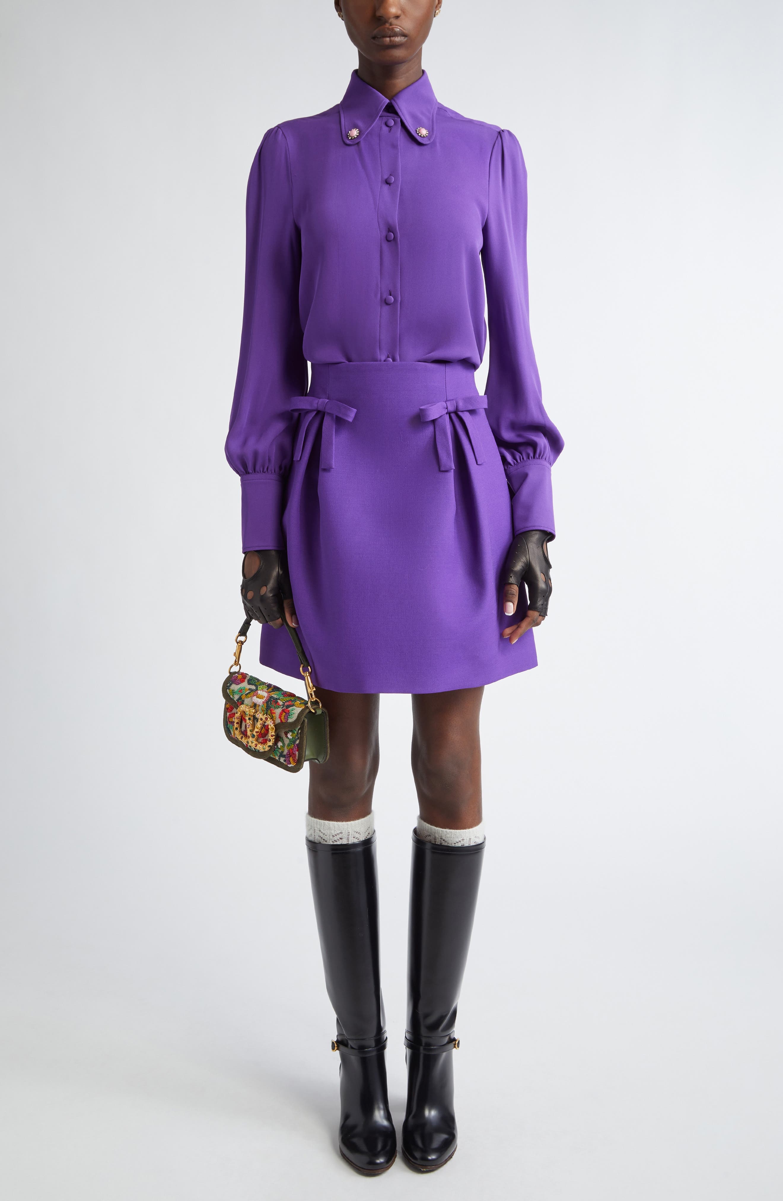 Valentino Garavani Bow Detail Crepe Couture Miniskirt in Orchid at Nordstrom - 2