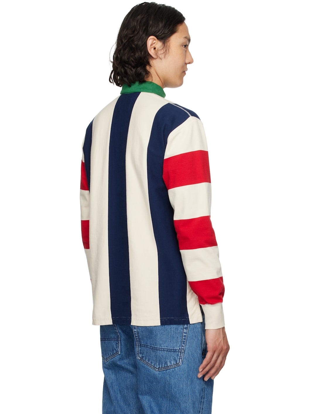 Off-White & Navy Vertical Block Stripe Cotton Rugby Polo - 3