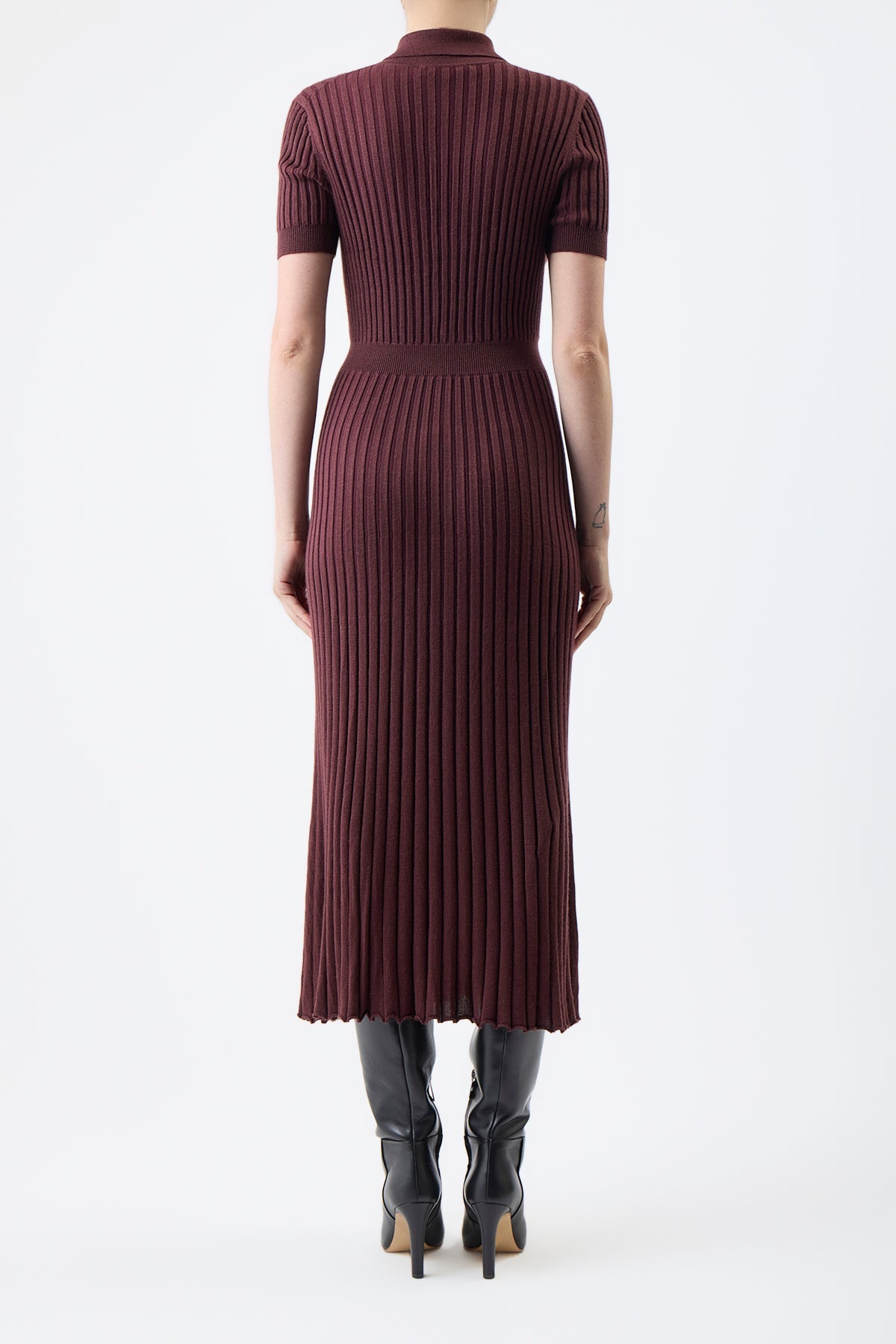 Amor Ribbed Dress in Deep Bordeaux Silk Cashmere - 4