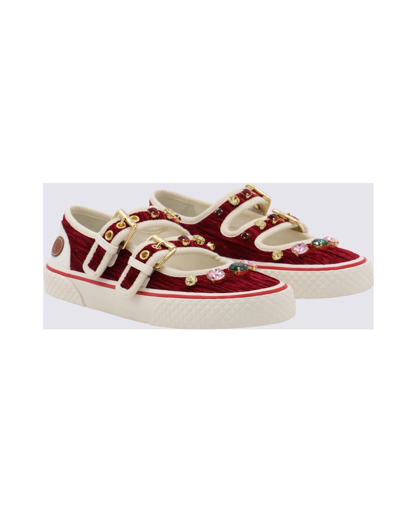 Burgundy And White Leather Sneakers - 2