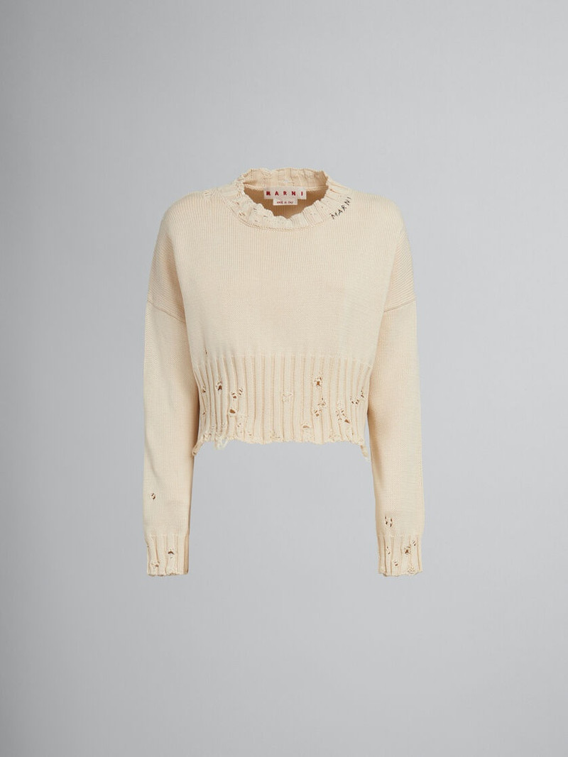WHITE COTTON CROPPED SWEATER 1