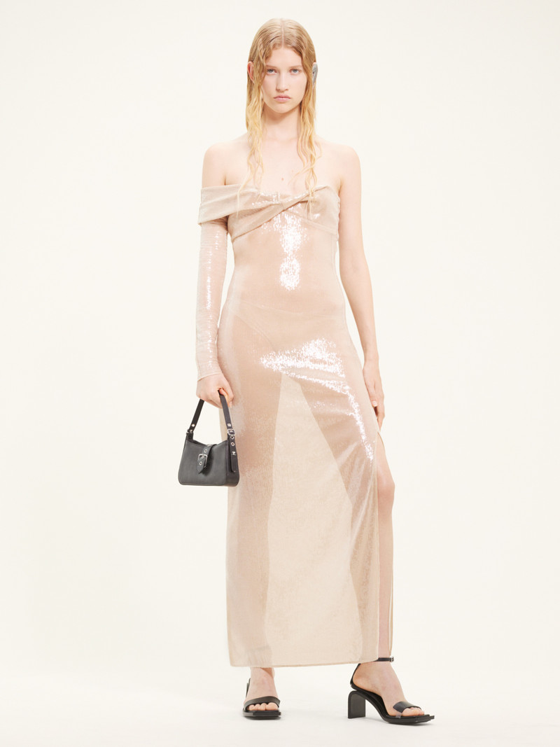 courrèges TWIST ASYMETRICAL GLITTER LONG DRESS outlook