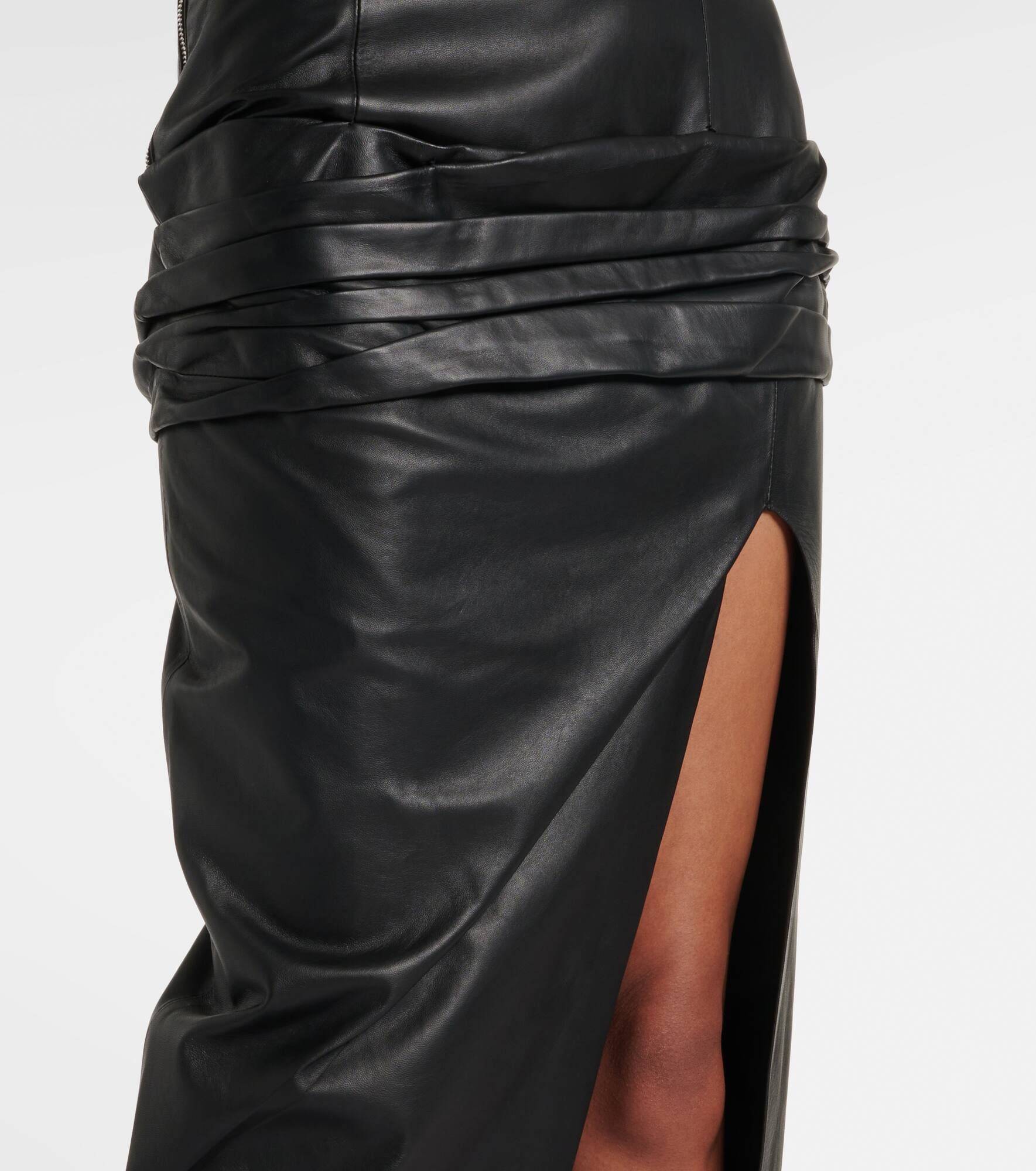 Draped strapless leather midi dress - 5