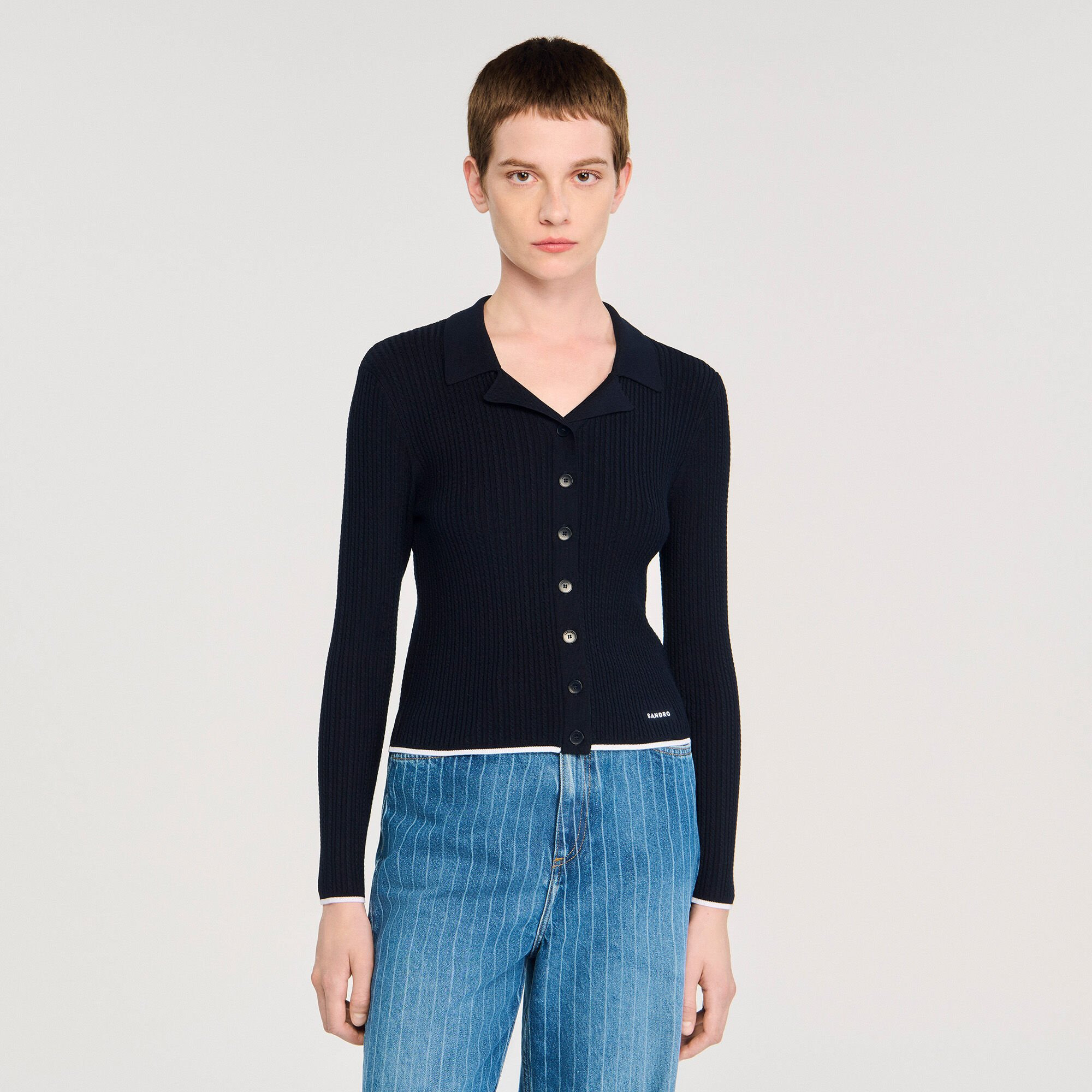 CROPPED POLO COLLAR CARDIGAN - 4