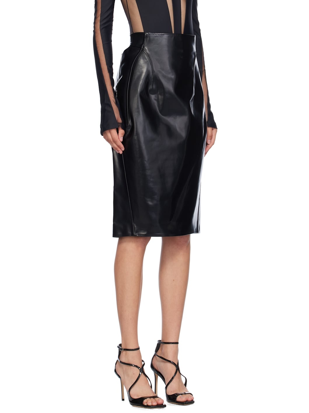 Black Faux-Leather Midi Skirt - 2