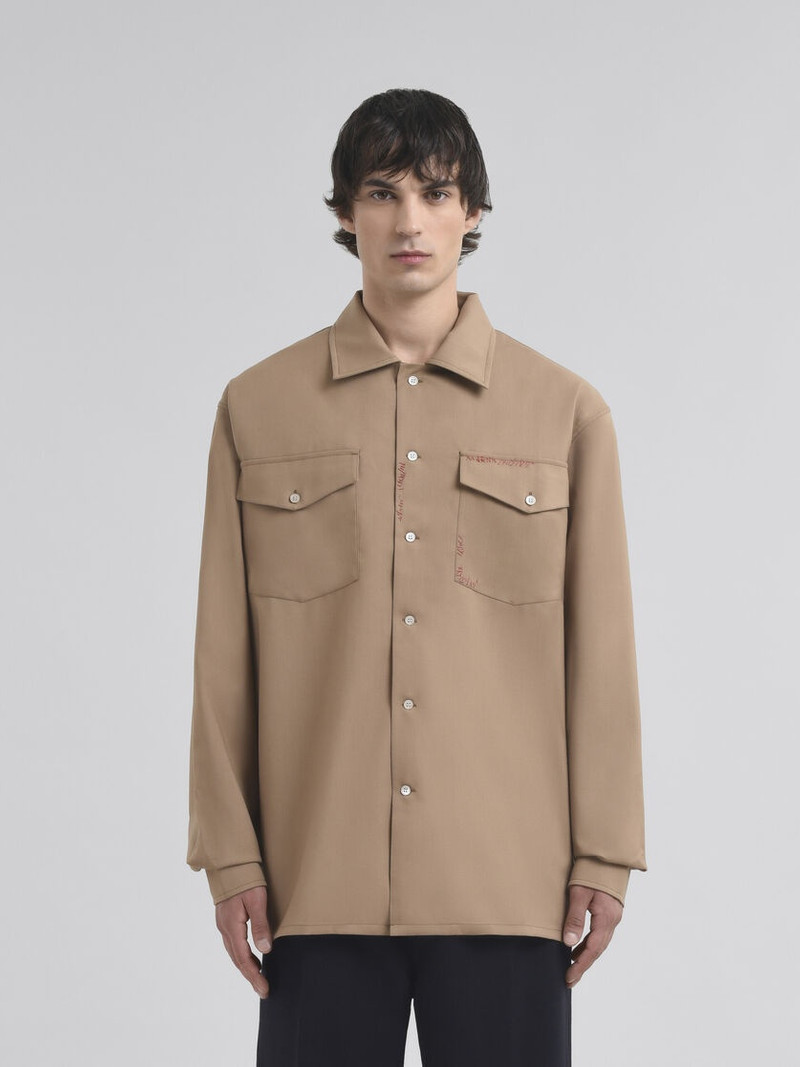 Marni BROWN TROPICAL WOOL SHIRT WITH MARNI MENDING outlook
