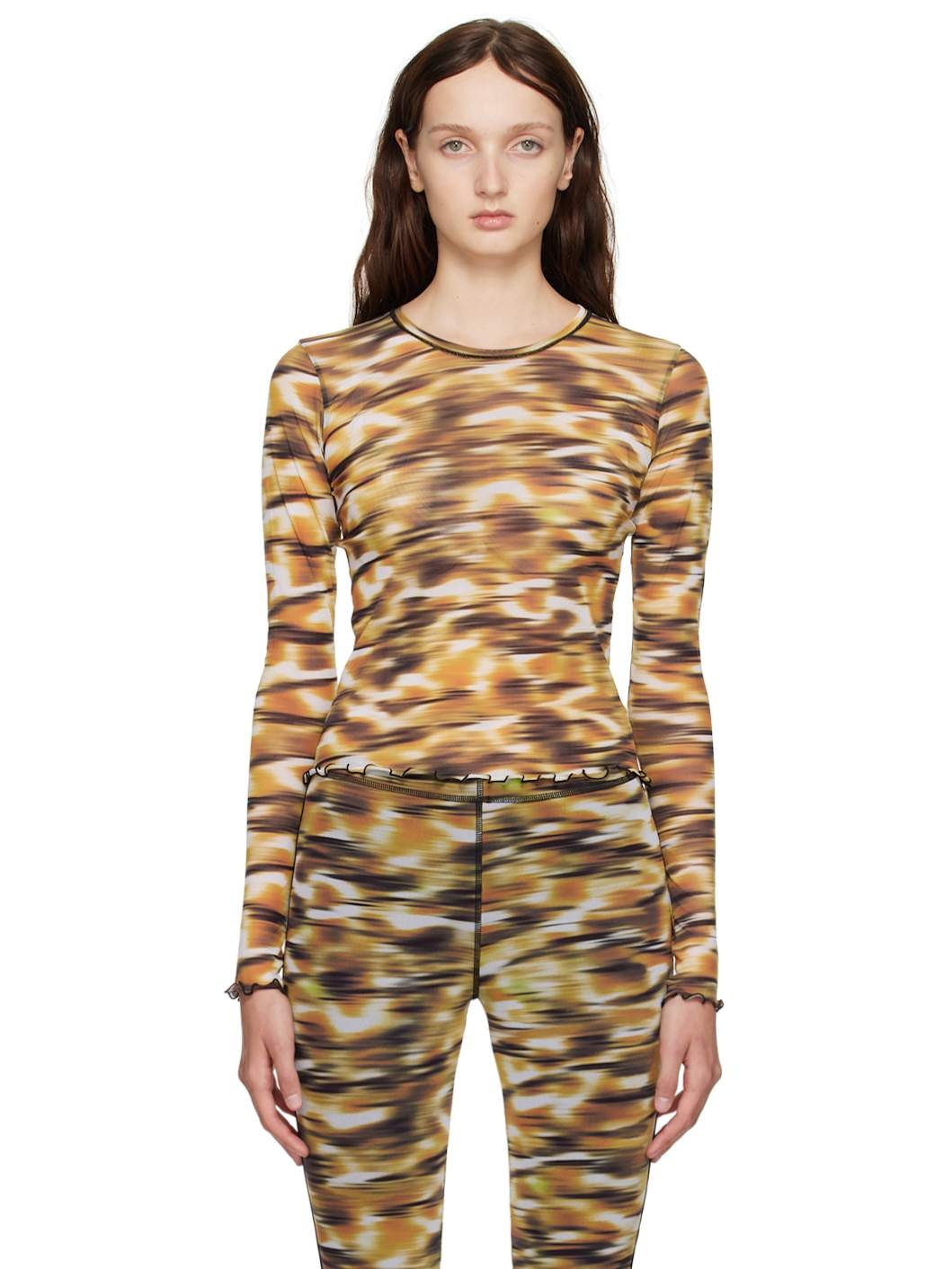 Orange Printed Long Sleeve T-Shirt - 1