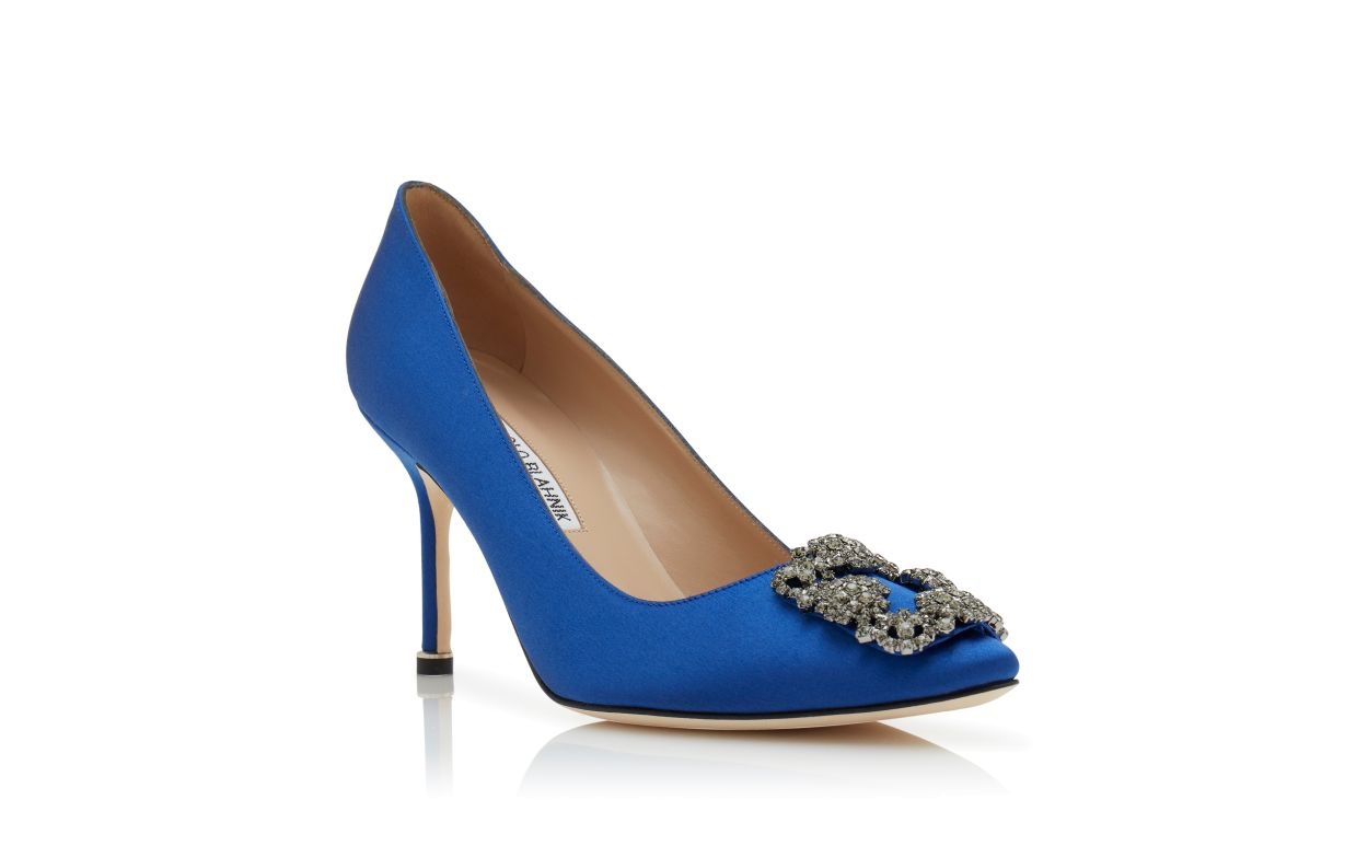 Blue Satin Jewel Buckle Pumps - 3