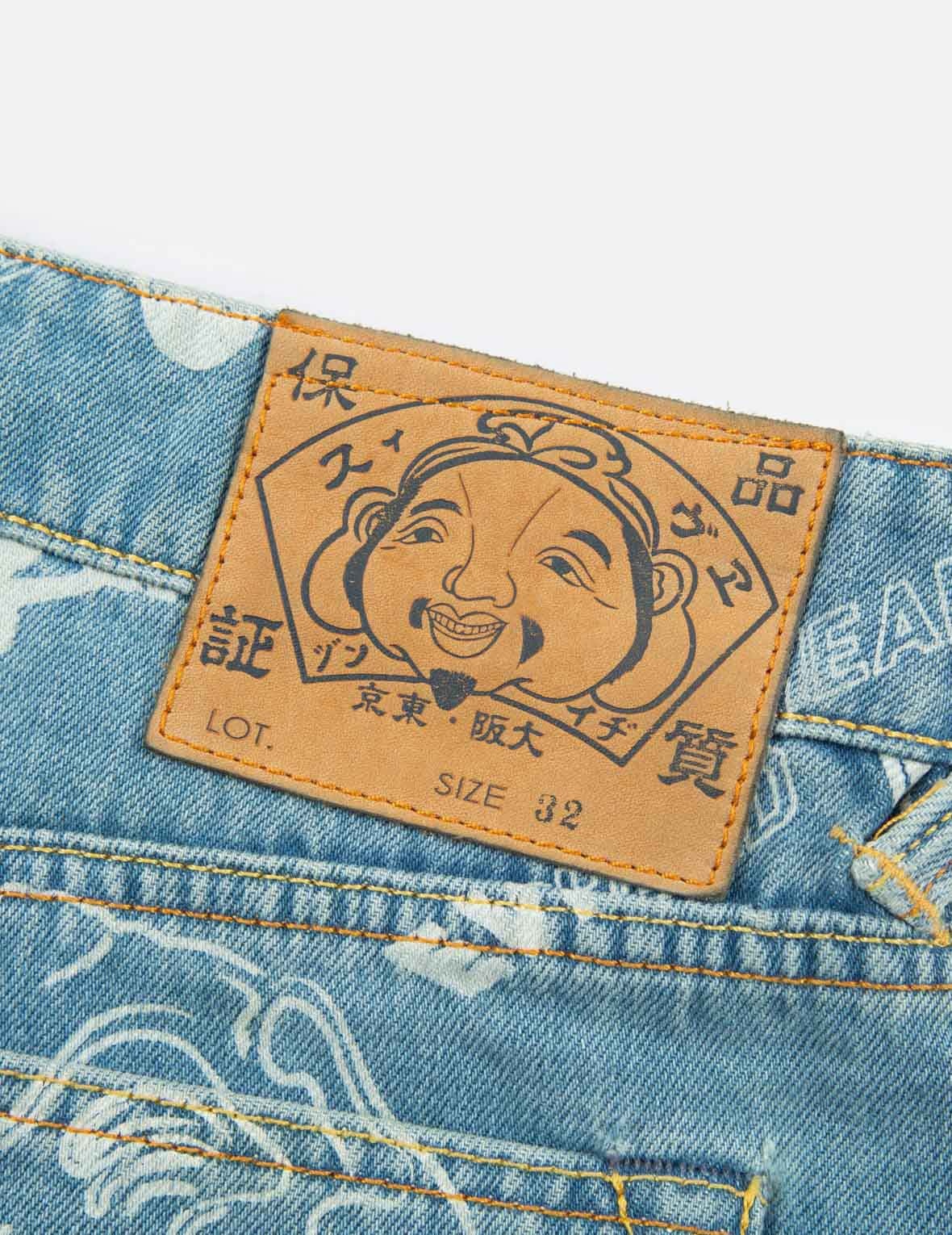 ALLOVER GODHEAD DISCHARGE PRINT DENIM SHORTS - 10