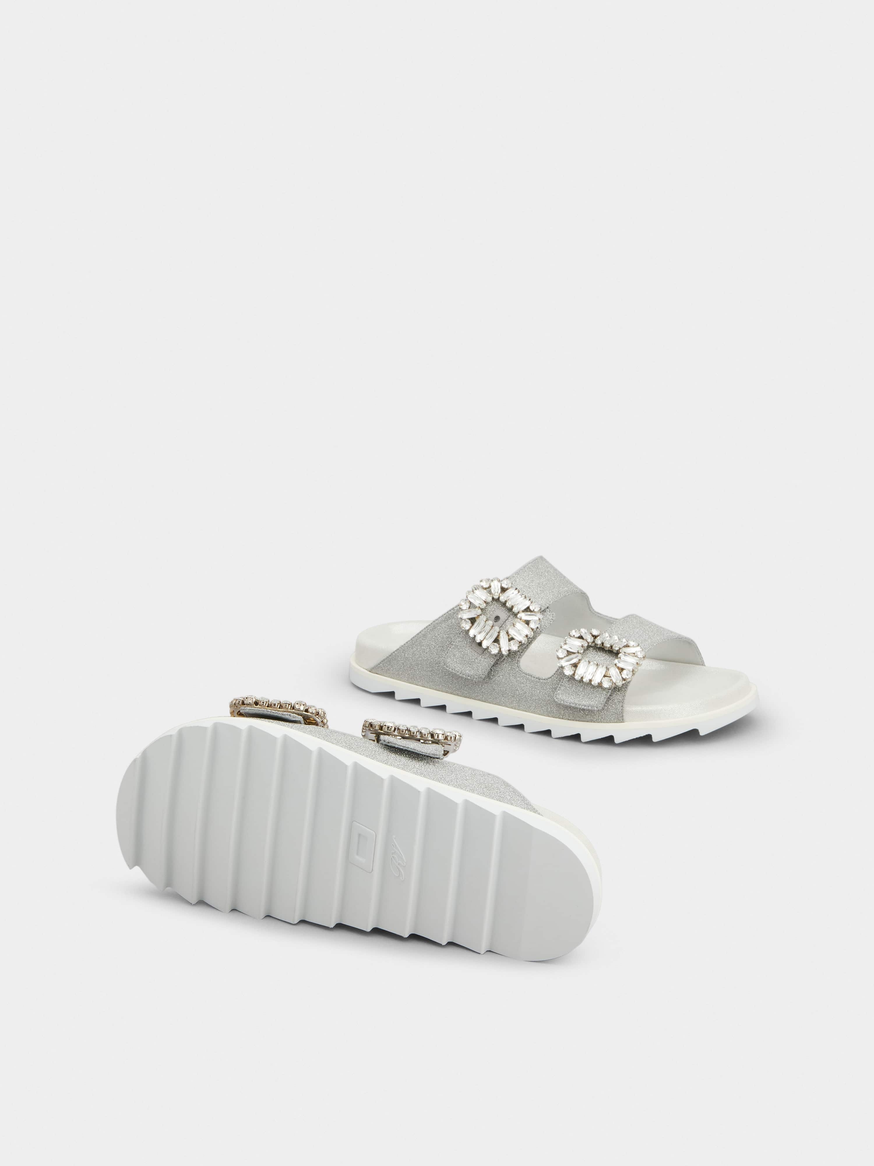 Slidy Viv' Strass Buckle Sandals in Fabric - 6