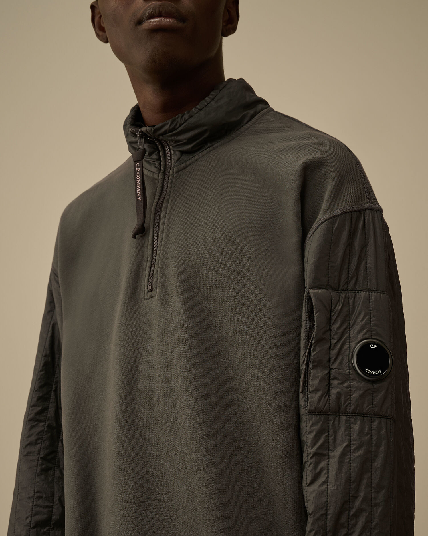 Diagonal Raised Fleece Mixed Half Zip Sweatshirt - 5