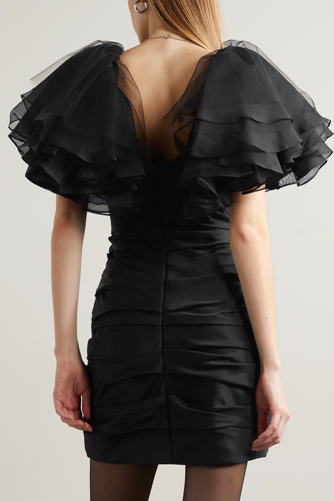 Carmen tulle and silk organza-trimmed satin-crepe mini dress - 6